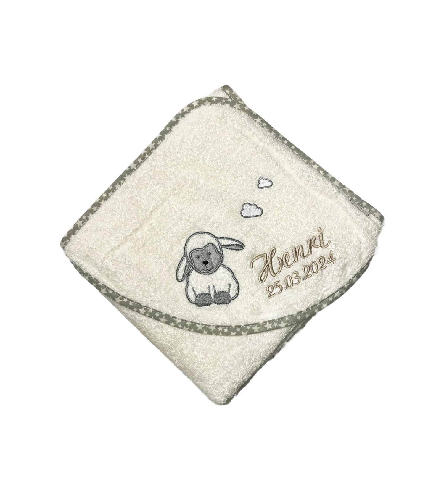 Personalized Sterntaler Bath Towel 80x80 cm - 100% Cotton with Name Embroidery (Stanley Ecru) - International Shipping Available - Buy Online on GoSupps.com