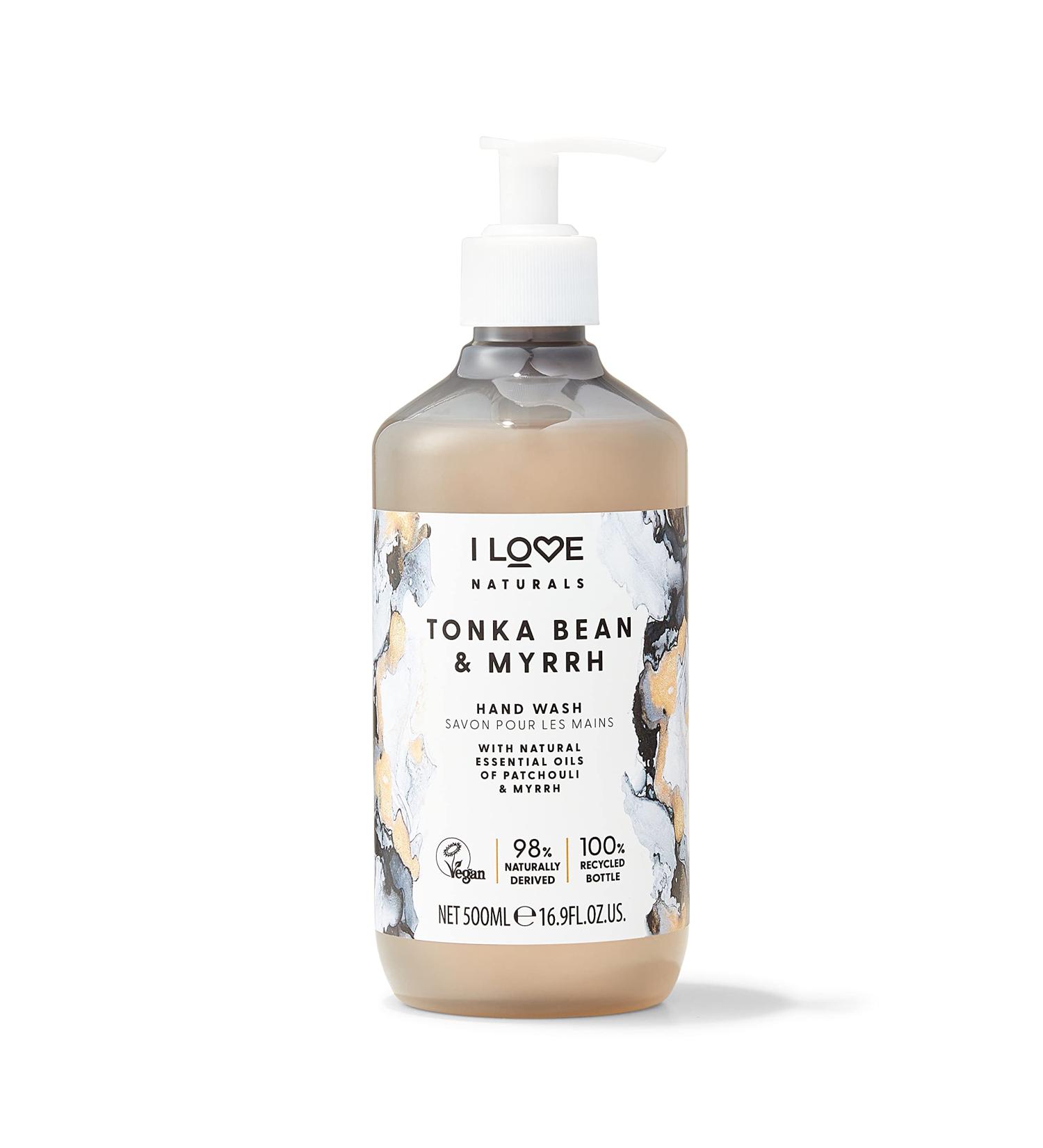 I Love Naturals Tonka Bean & Myrrh Hand Wash- Patchouli & Myrrh Oils- Refreshing & Cleansing- 100% Recycled Bottle - 500ml - Buy Online on GoSupps.com
