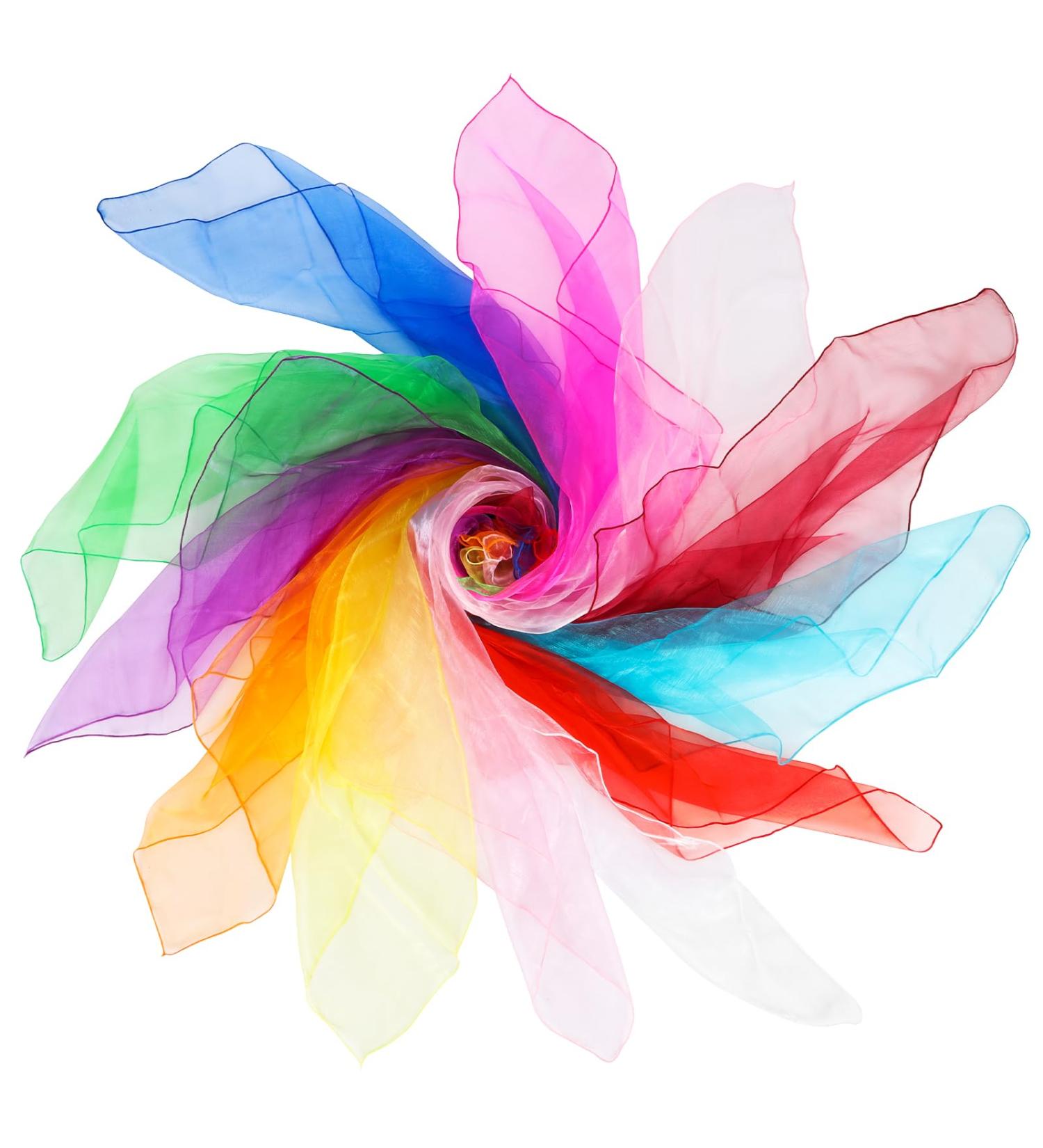 Aicoimy Juggling Scarves - 12 Pack Chiffon Dance Scarves for Juggling Dancing & Sensory Play (60x60cm) - International Shipping Available - Buy Online on GoSupps.com