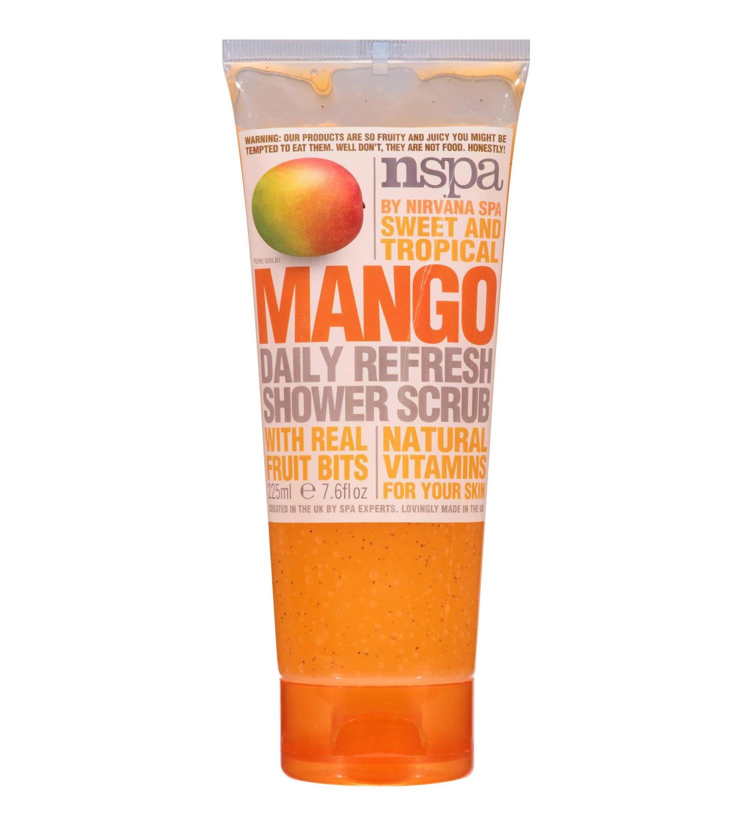 by Nirvana Spa Sweet and Tropical Mango Daily Refresh Shower Scrub with Real Fruit Bits & Natural Vitamins