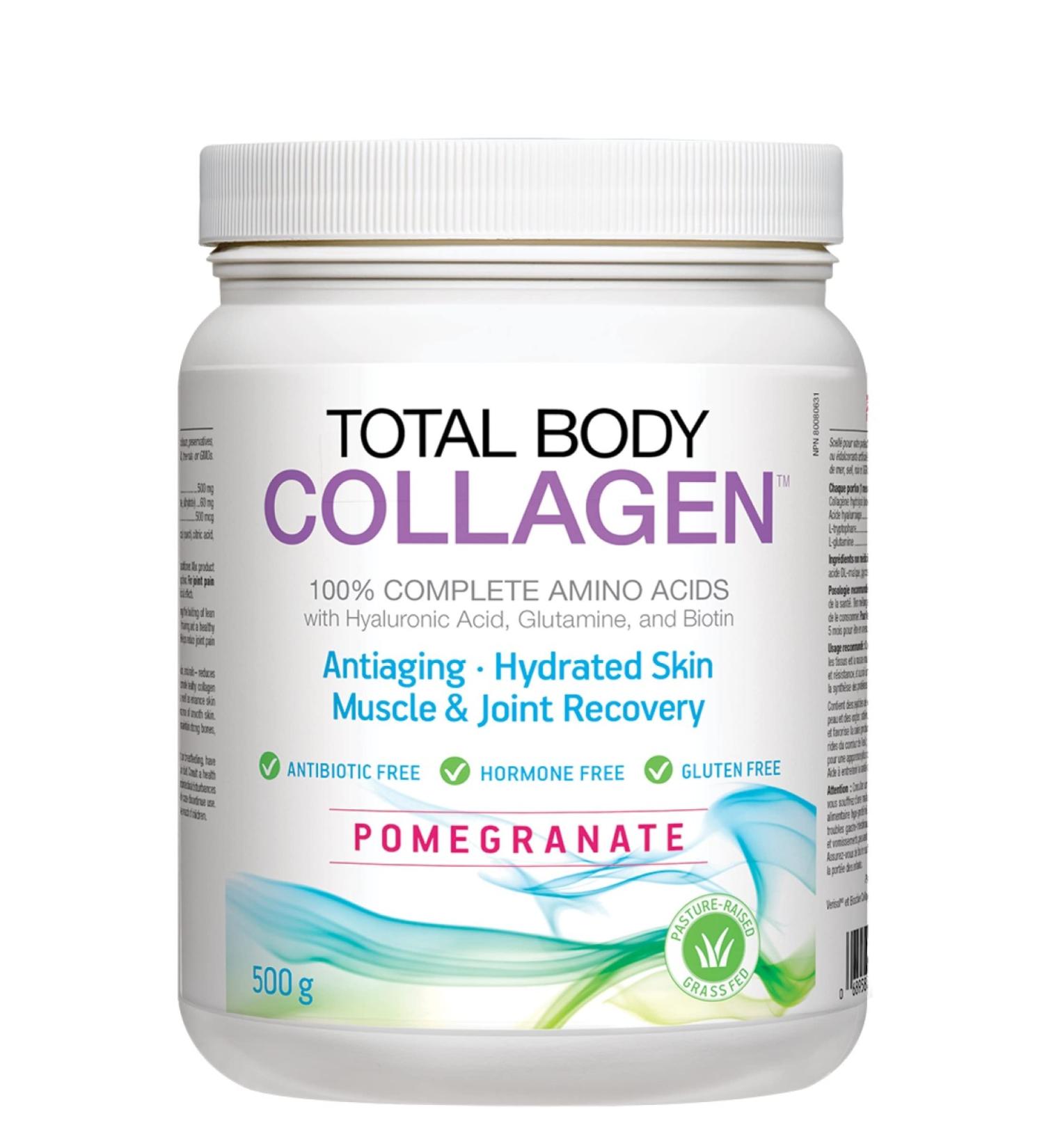 Natural Factors - Total Body Collagen Bioactive Peptides Pomegranate Flavor 500g Powder - Complete Amino Acid Supplement - Hyaluronic Acid Glutamine & Biotin - Hydrated Skin Muscle & Joint Recovery - Buy Online on GoSupps.com