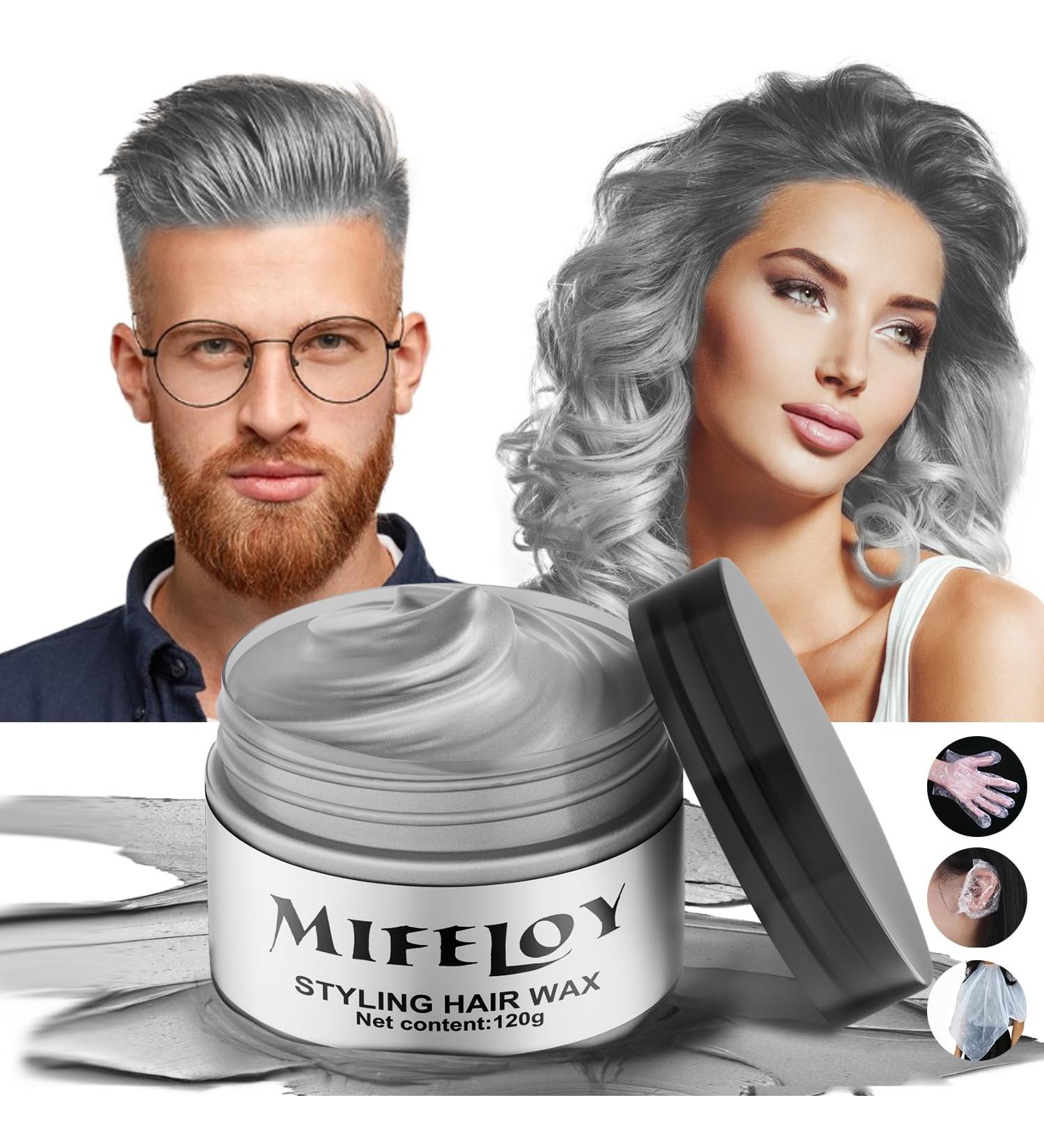 Gray Styling Hair Temporary Color Wax - Silver Grey Instant Hairstyle Cream with Gloves & Cape for Cosplay Halloween & DIY Beauty - Buy Online on GoSupps.com