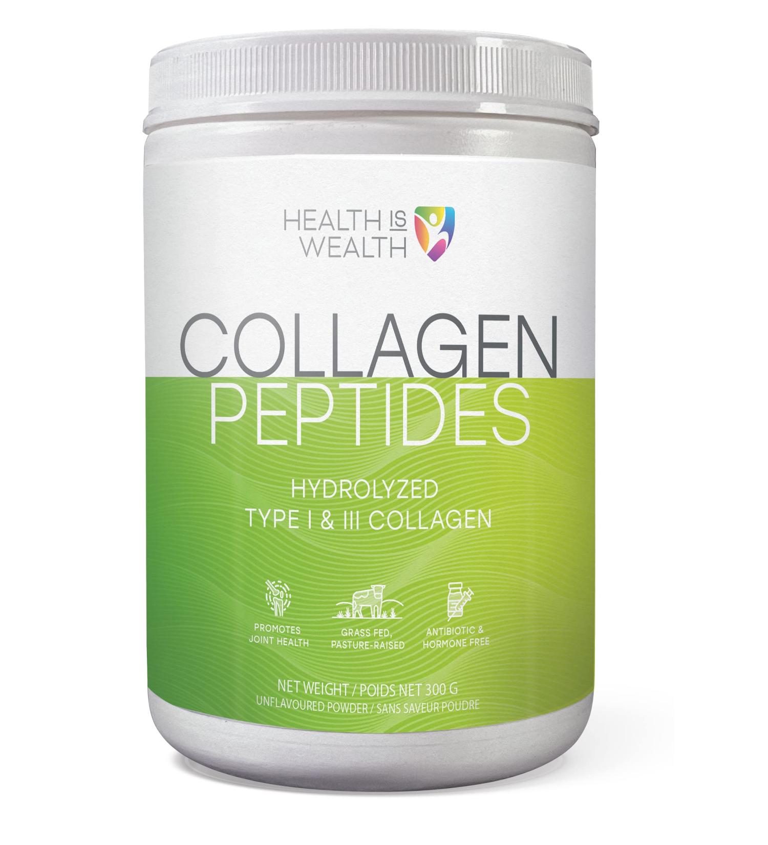 Health IS Wealth COLLAGEN PEPTIDES Hydrolyzed Type I & III Bovine Powder - Unflavored 10g per Serving (300g) - Buy Online on GoSupps.com