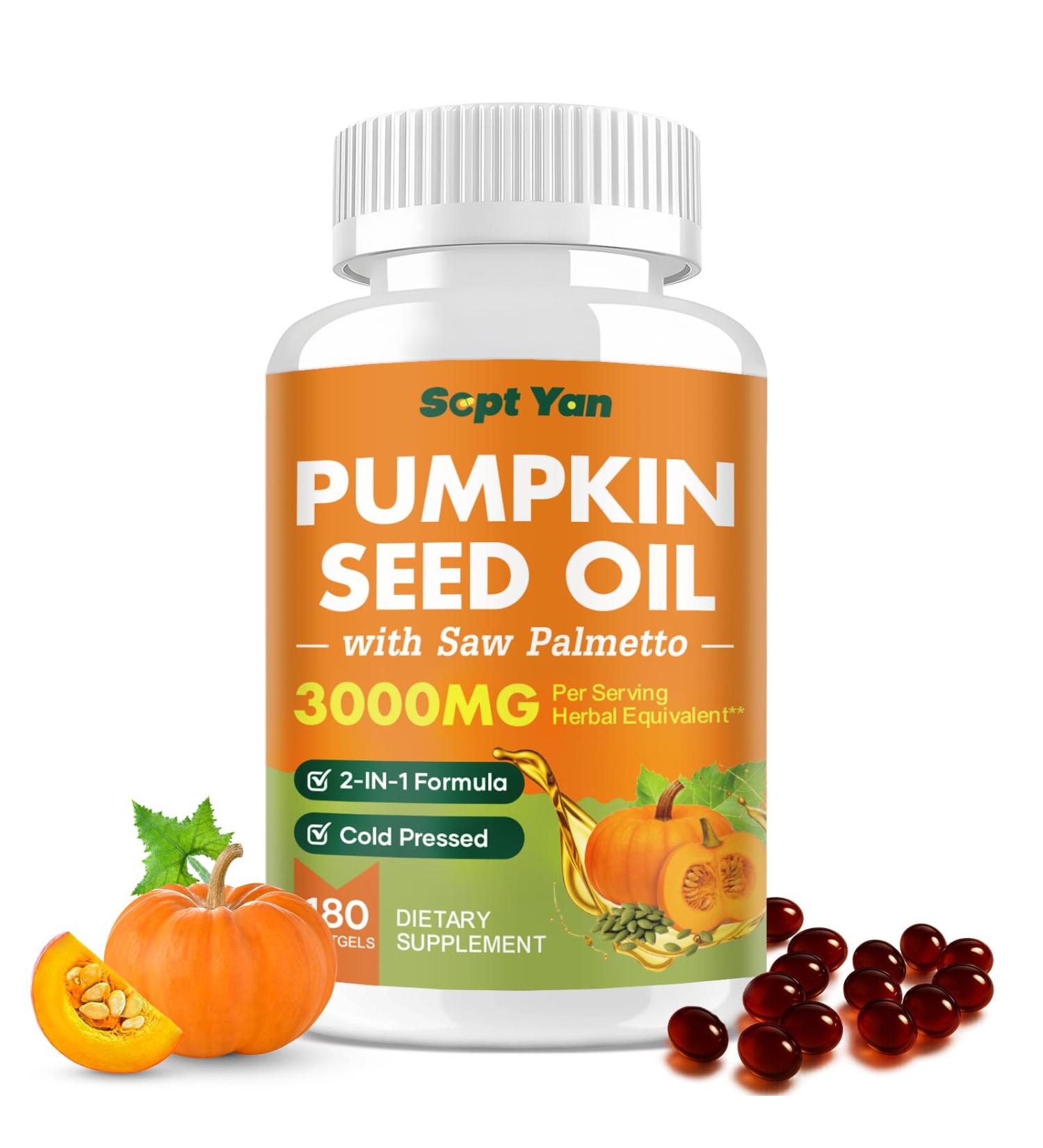 Pumpkin Seed Oil with Saw Palmetto Capsules, 3000mg Per Serving, Pumpkin Seeds Oil Supplement, Supports Immune, Hair, Urinary, Bladder & Prostate Health, Non-GMO, 180 Softgels 180 Count (Pack of 1) - Buy Online on GoSupps.com