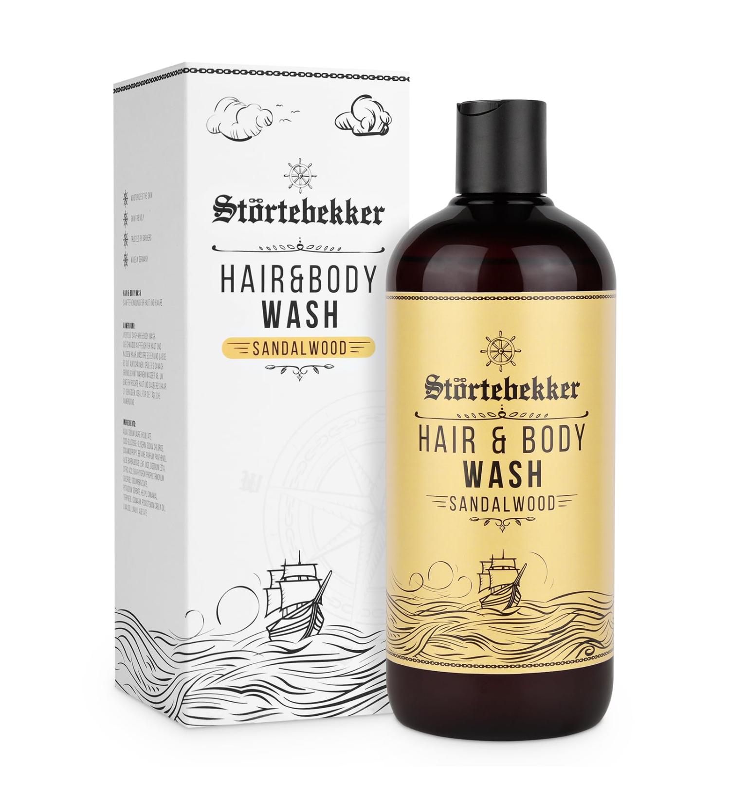 St rtebekker Premium Hair & Body Wash Sandalwood 2in1 shampoo and shower gel for men moisture shampoo with aloe vera shower gel and shampoo for men 500 ml from natural ingredients - Buy Online on GoSupps.com