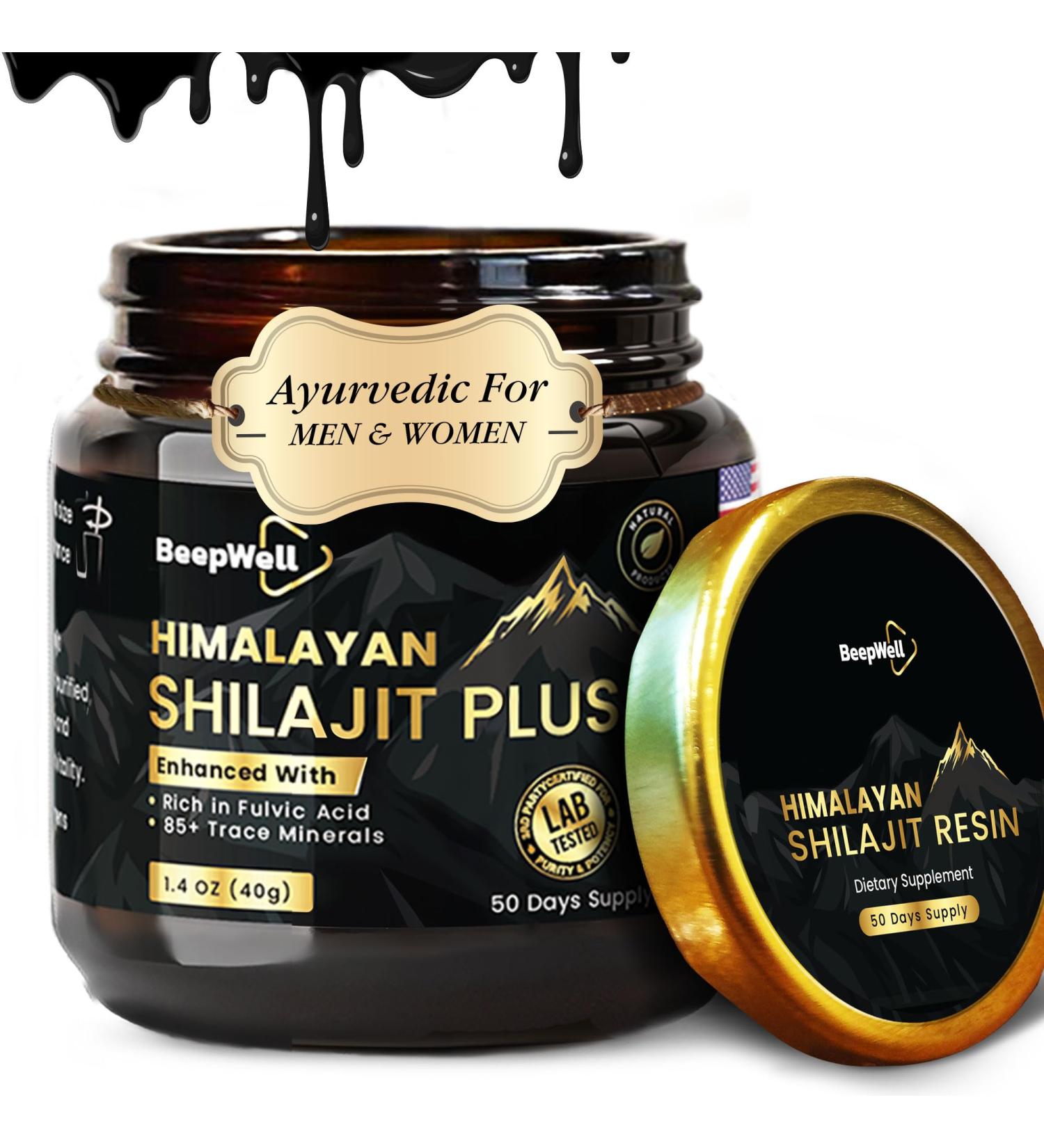 Pure Himalayan Organic Shilajit Resin Extract for Men & Women- 100% Natural Ashwagandha Black Pepper Shilajit Resin for Men Women Gold Ayurvedic Fulvic Acid 85 + Trace Minerals 50 Servings 40 Grams - Buy Online on GoSupps.com