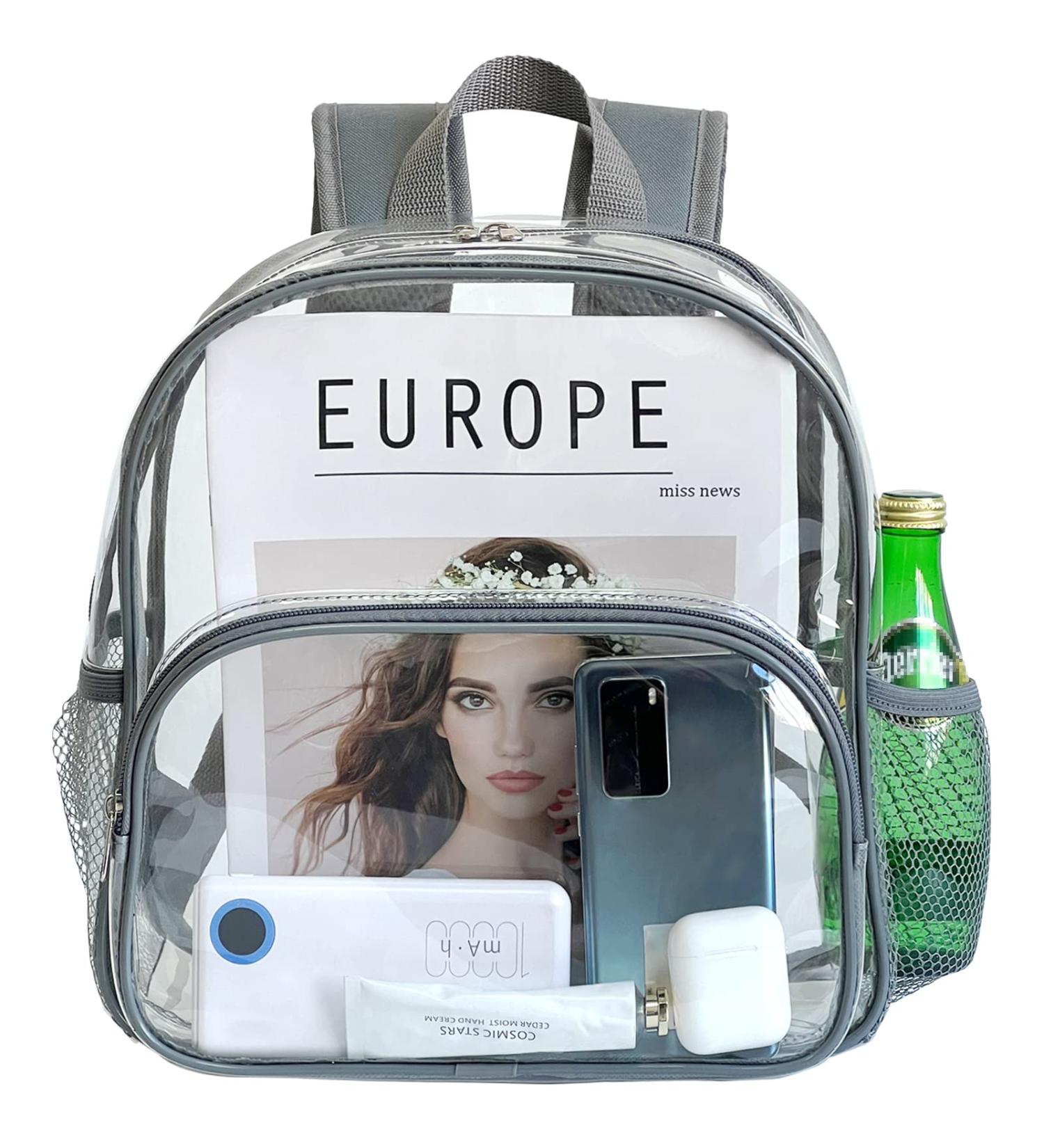 Clear Stadium Approved Mini Backpack 12x12x6 - Heavy Duty PVC Plastic Transparent Bag for Festival, Games, Travel - Gray - Buy Online on GoSupps.com