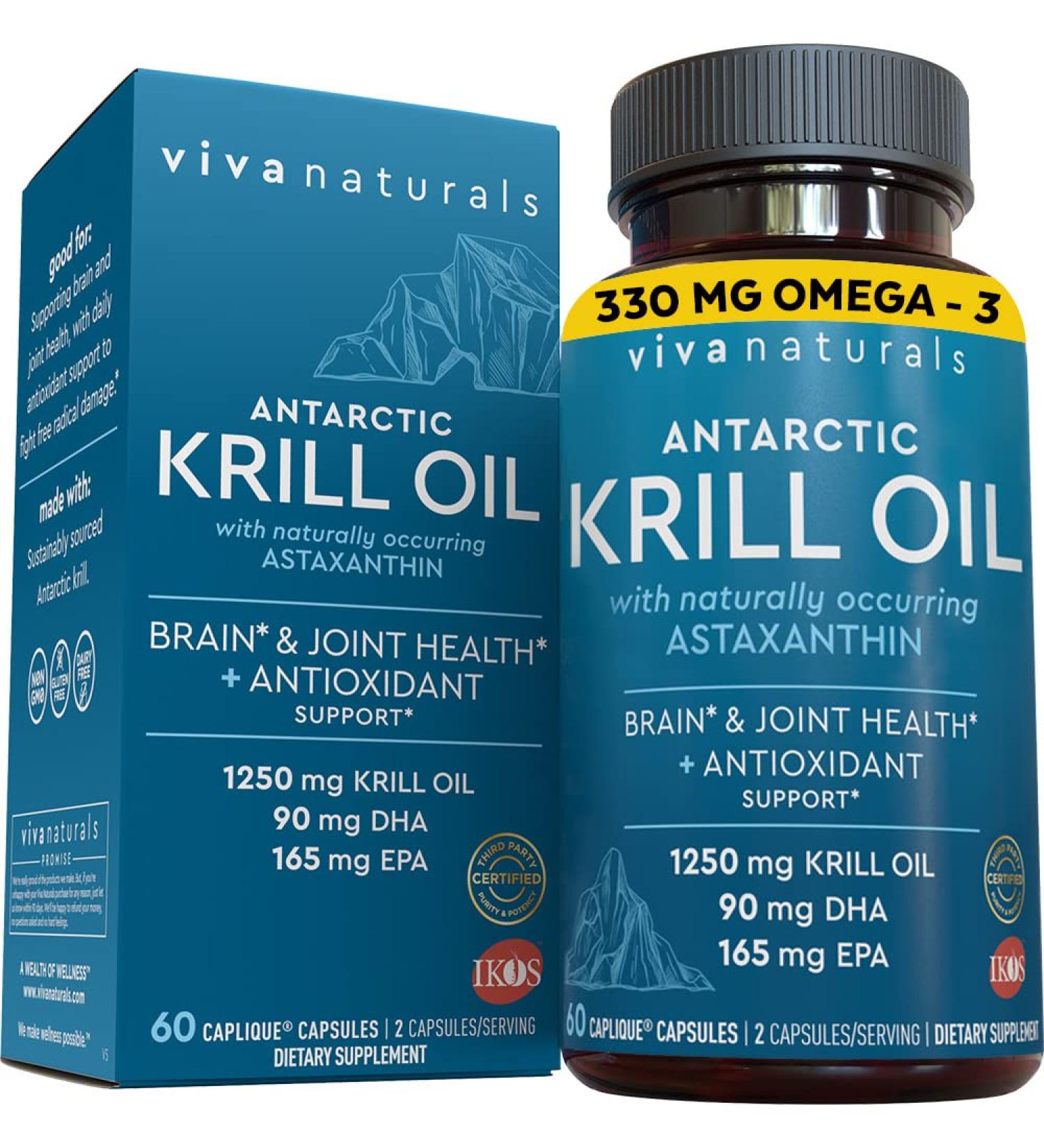Viva Naturals Antarctic Krill Oil Omega 3 - Premium 60 Capsules for Heart & Joint Health - Buy Online on GoSupps.com
