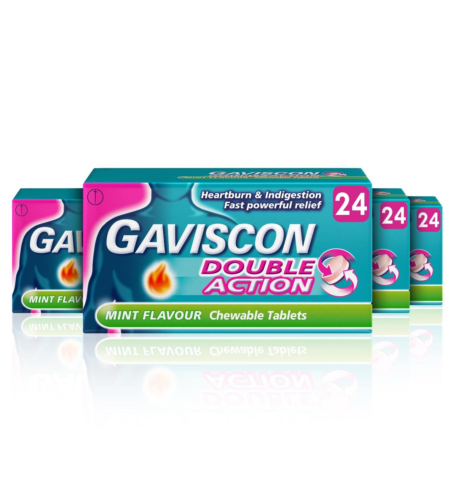 Gaviscon Double Action Heartburn and Indigestion Tablets Mint Flavour Pack of 4 x 24 Tablets Total 96 Tablets - Buy Online on GoSupps.com
