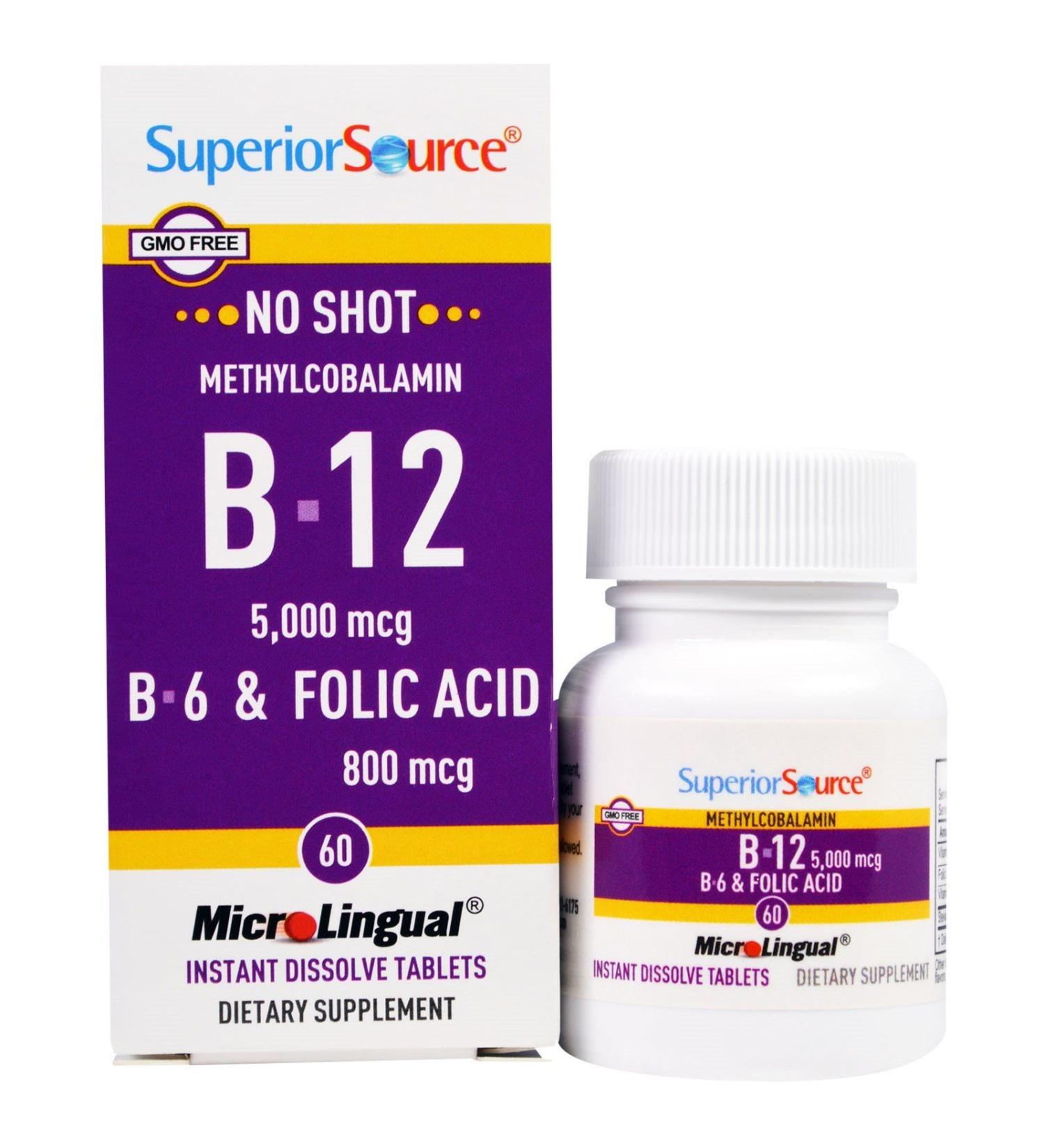 Superior Source Methylcobalamin B-12 B-6 & Folic Acid 5000 mcg - 60 Instant Dissolve Tablets - Buy Online on GoSupps.com