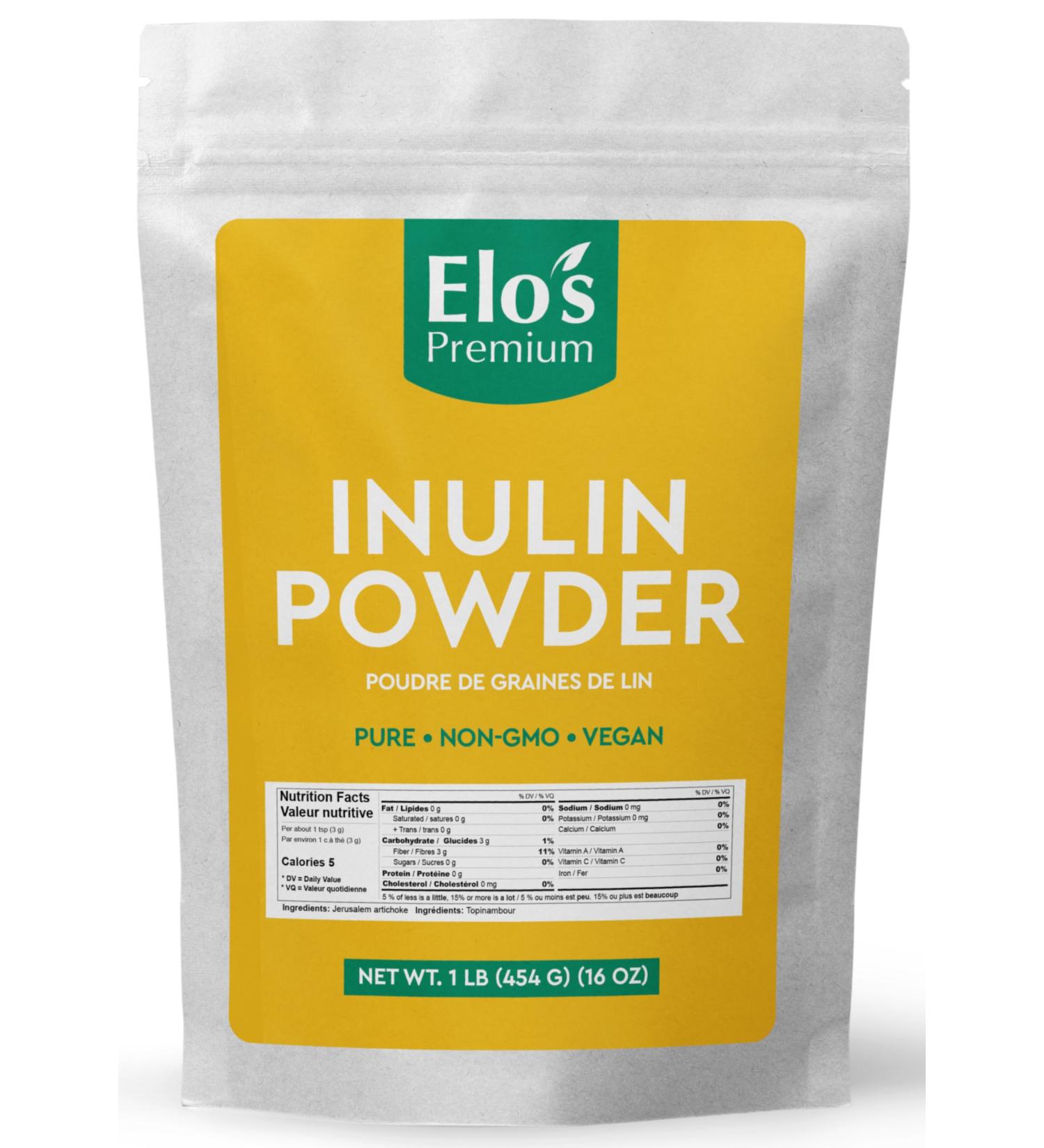 Inulin Powder (1lb) by Elo's Premium| 100% Food Grade Inulin Powder | Packaged in Canada| Used As A Source Of Fibre | Pure &Non-GMO | Dissolve In Water Or Use In Baking - Buy Online on GoSupps.com