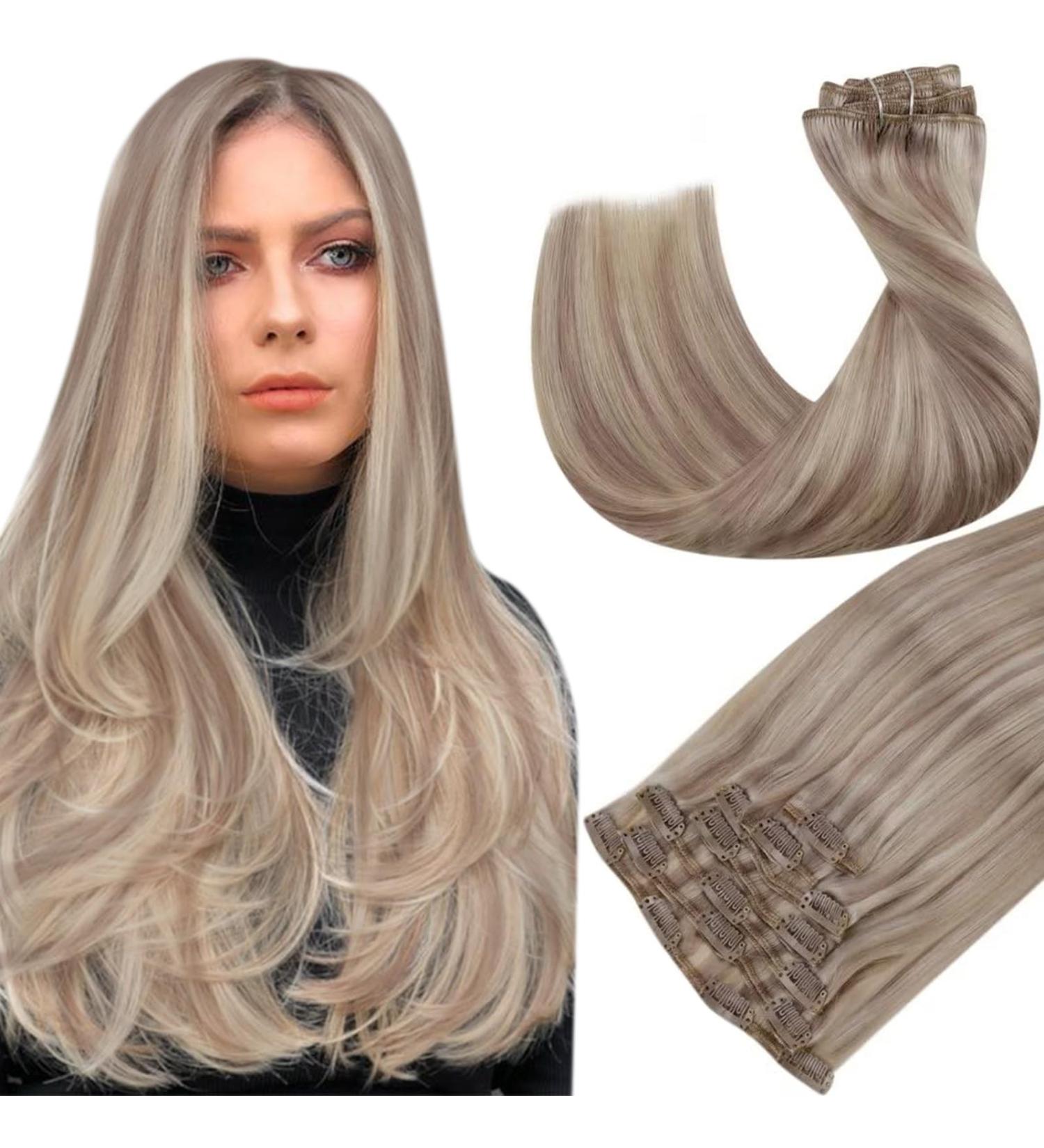 Hetto Clip Extensions - Real Remy Hair Clip-Ins #18P613 Ash Blonde Highlights 120g 55cm | Best Hot Sales Product - Buy Online on GoSupps.com