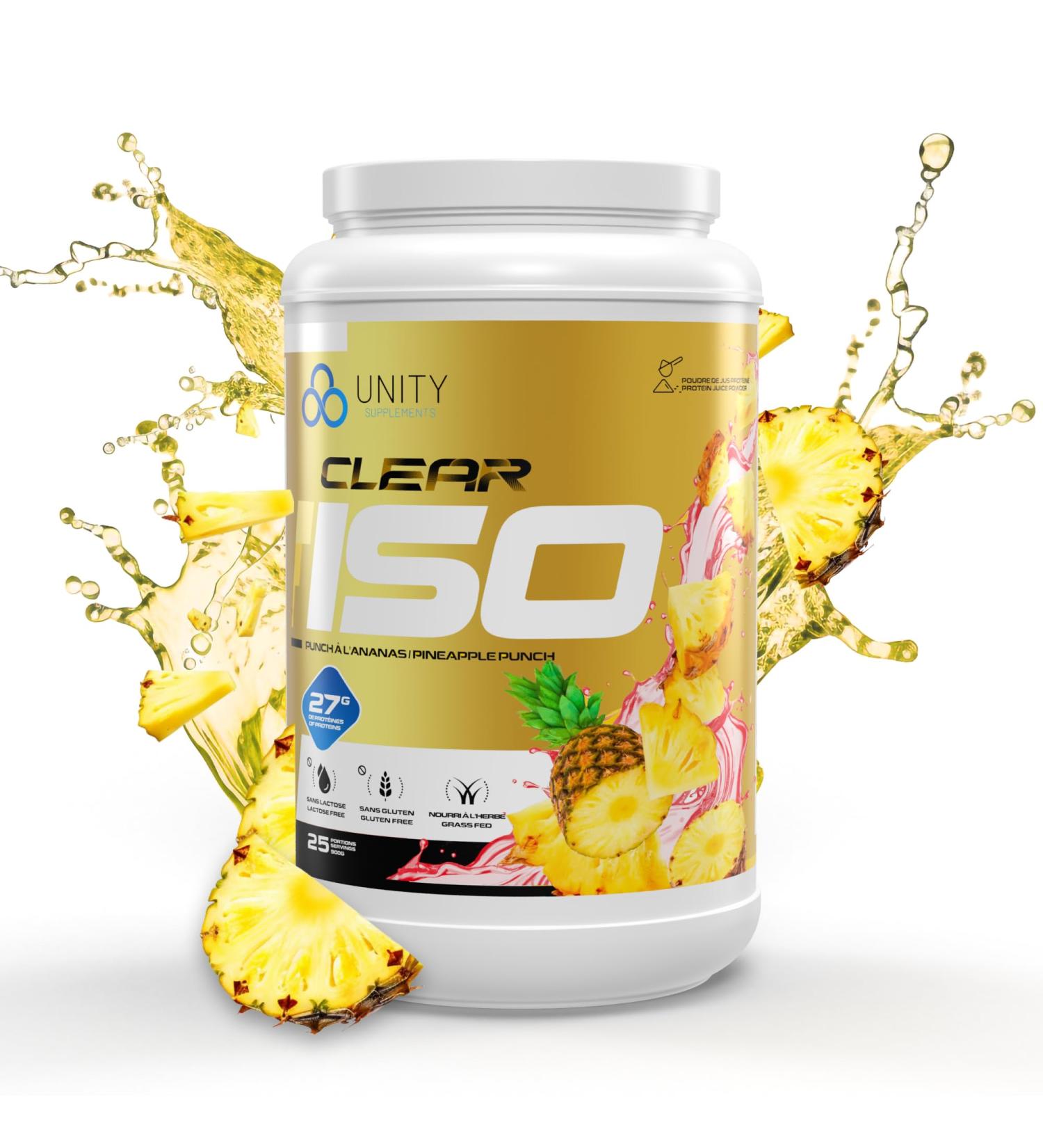 Unity Supplements CLEAR ISO Protein Powder - Grass-fed Whey Isolate Protein - Post Workout Recovery Drink Mix - Keto Friendly and Sugar-Free - 27g Protein per Serving - 900g 25 Servings (2 pounds Pineapple Punch) Pineapple Punch 2 pounds - Buy Online on GoSupps.com