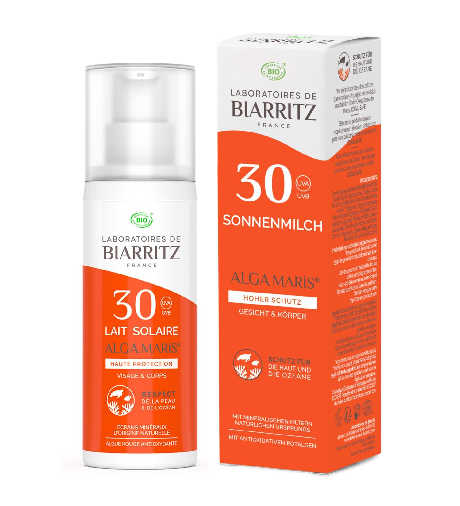 Laboratoires de Biarritz Sun Milk LSF30 ALGA Maris - Organic Face & Body Sunscreen - Light & Creamy Texture - 100ml Made in France - International Shipping - Buy Online on GoSupps.com