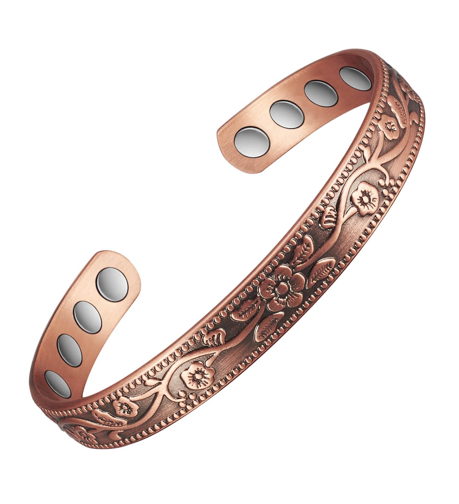 3500 Gauss Magnetic Arthritis Copper Bracelet - 99.99% Pure Copper with 8 Magnets | Plum Blossom Pattern for Women | Enhance Blood Circulation & Support Weight Loss - Buy Online on GoSupps.com