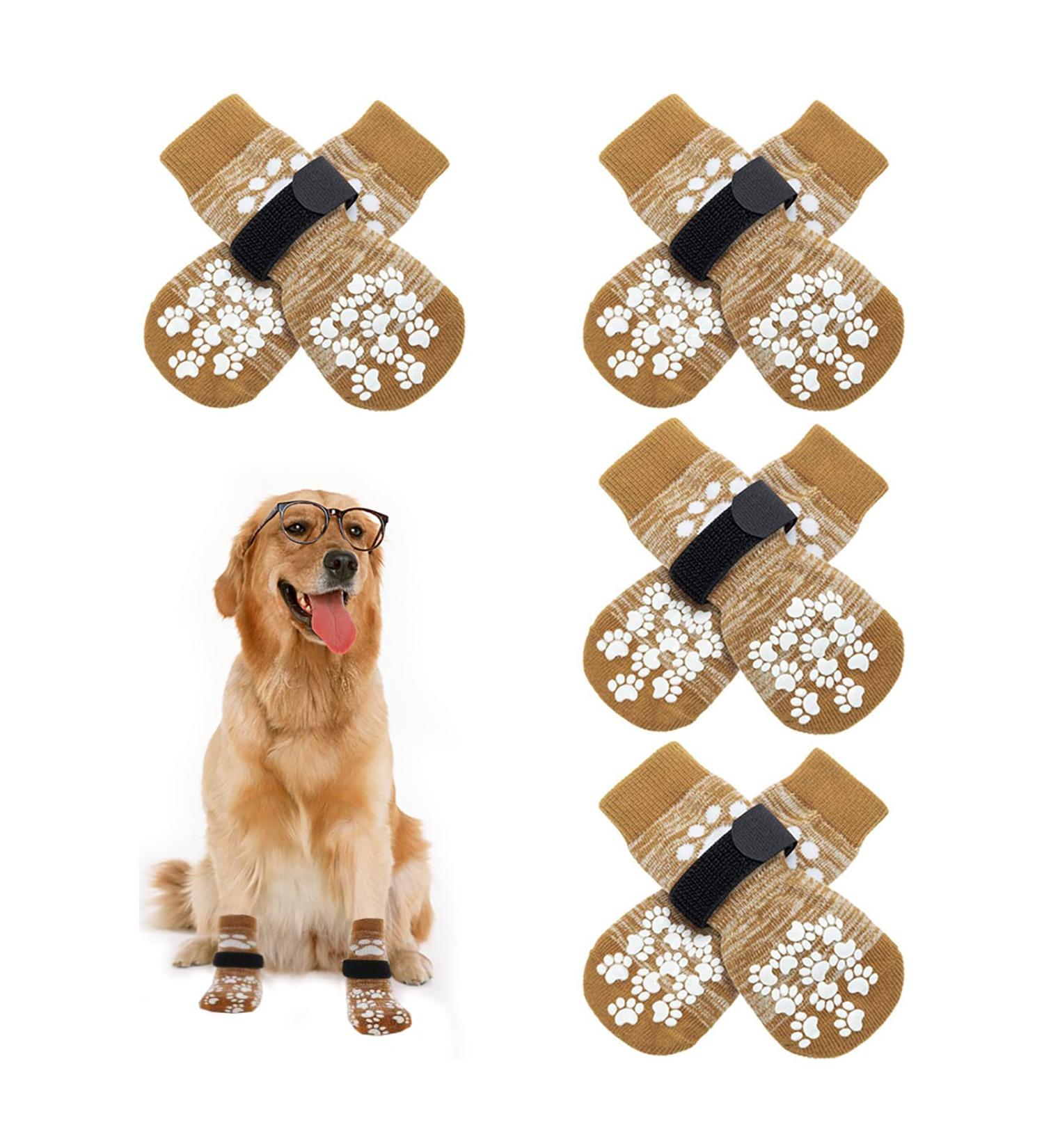 4 Pairs Anti-Slip Dog Socks with Adjustable Straps - Perfect for Hardwood Floors & Outdoor Use - Buy Online on GoSupps.com