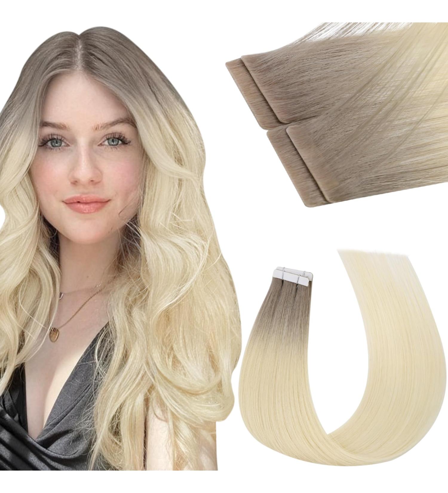 Buy Moresoo Virgin Tape-In Hair Extensions | Ash Blonde to Platinum Ombre | 50cm Real Hair | 5PCs #19T60 - Buy Online on GoSupps.com