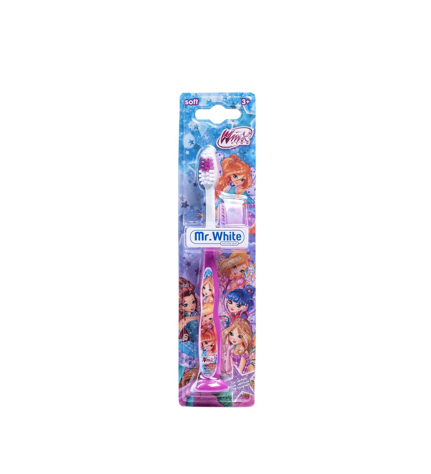 Winx Manual Toothbrush with Suction Cup & Soft Bristles for 3+ Years Kids by Mr.White White & Pink 1 count (Pack of 1) - Buy Online on GoSupps.com