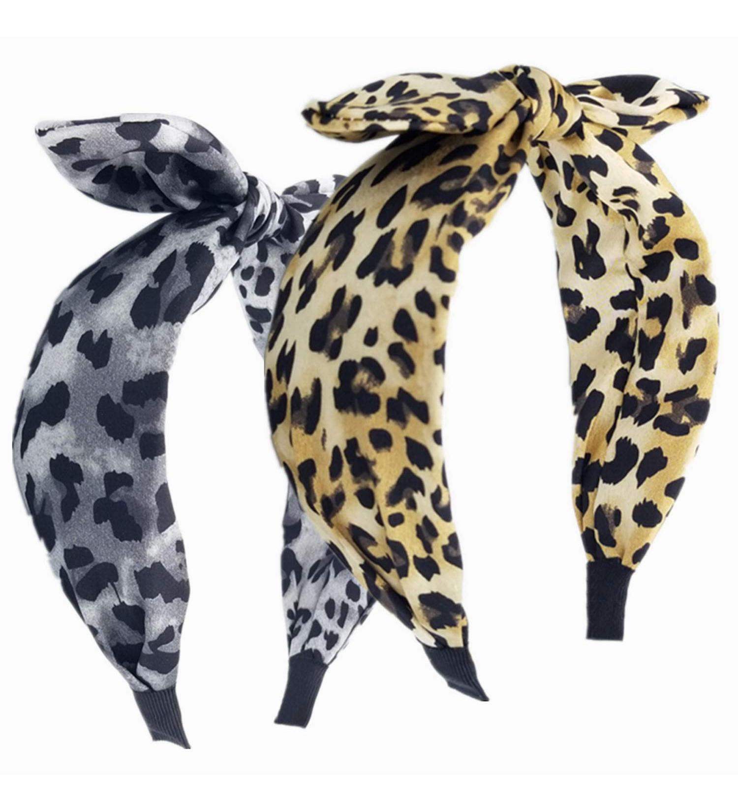 Hodooly Leopard Print Knot Headbands - 2 Piece Rabbit Ear Bow Turban Hair Hoops for Women and Girls - Buy Online on GoSupps.com