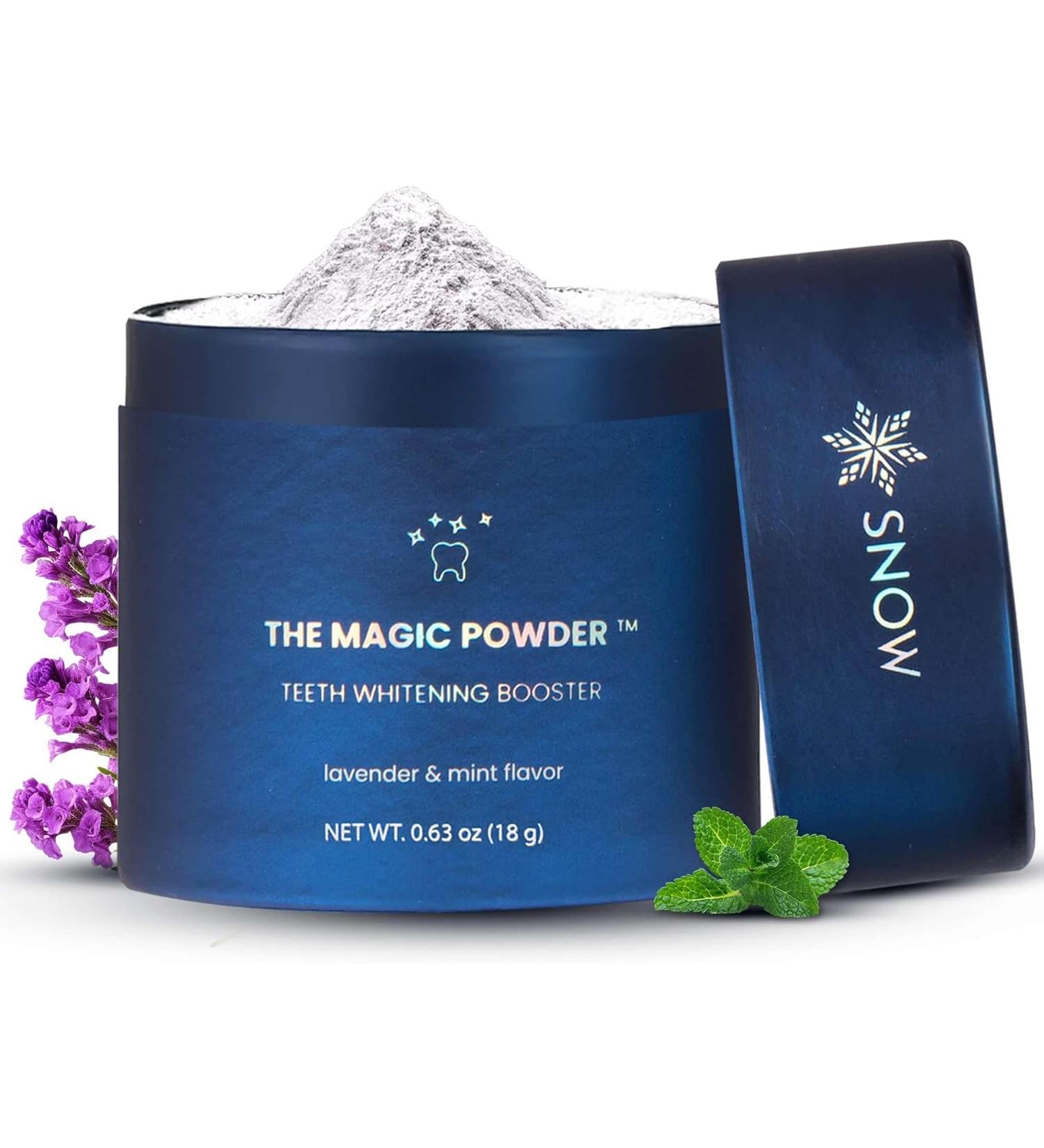 Snow Teeth Whitening Magic Powder - Whitening Kit Supplement with Calcium Carbonate - Lavender & Mint Flavor - 18 gr - Buy Online on GoSupps.com