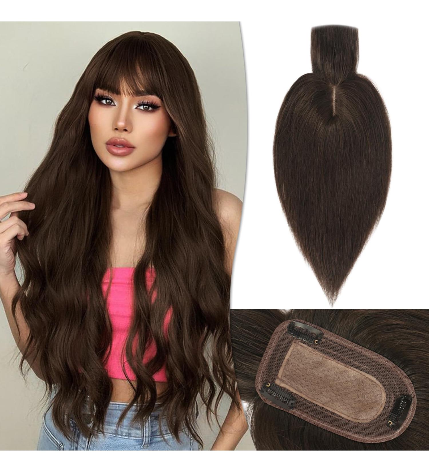 Ruwiss Real Hair Topper for Women | 100% Human Hair Clip-In Crown Topper | Silk Base Pony Wigs for Thin Hair | Dark Brown 35cm - Perfect Hair Solution - Buy Online on GoSupps.com