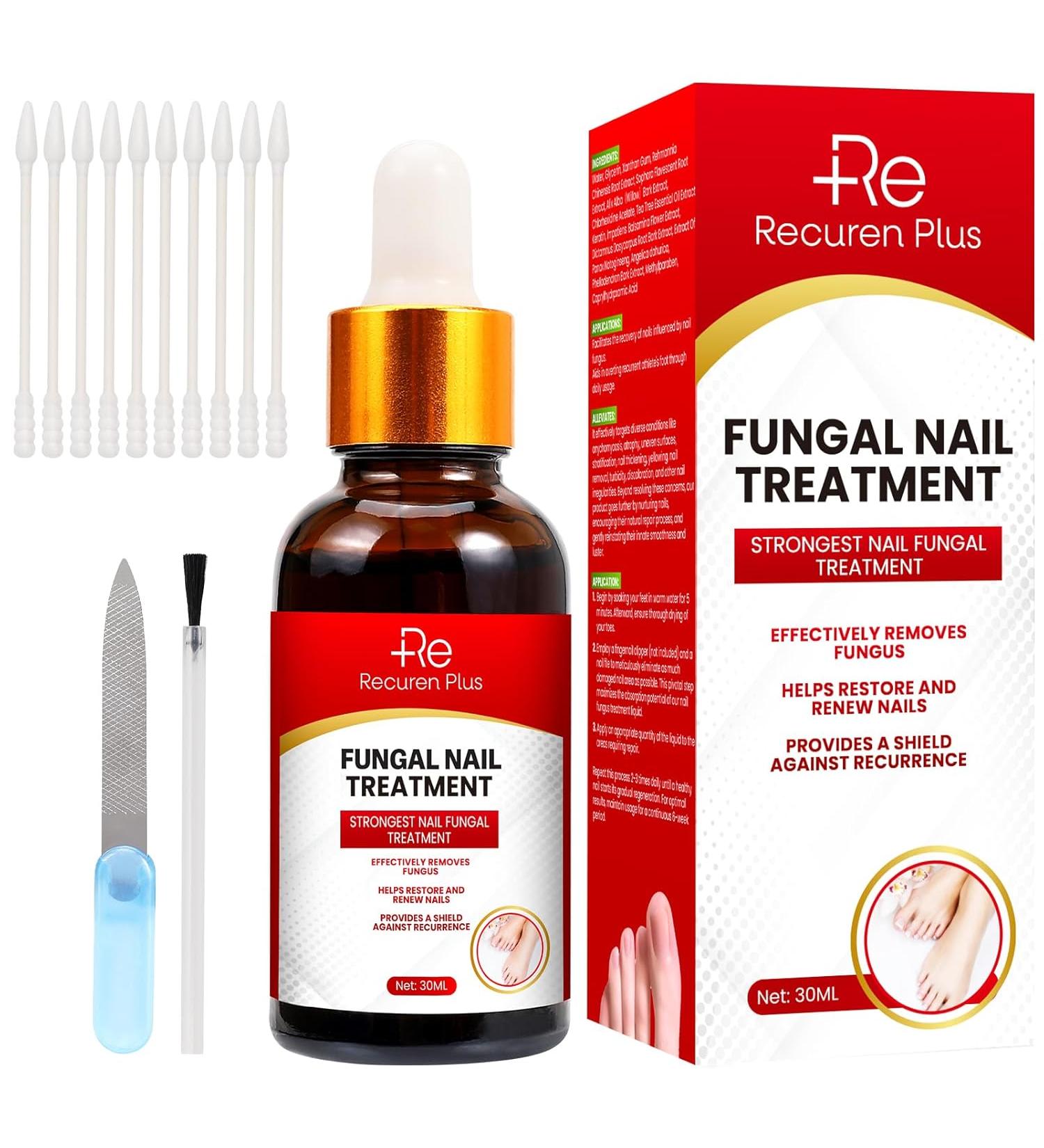 Recuren Plus Extra Strength Toenail Fungus Treatment Nail Repair for Damaged Cracked Discolored Nails Tea Tree Formula for Fast Fungus Removal & Growth Strengthener - 1.01 Fl Oz - Buy Online on GoSupps.com
