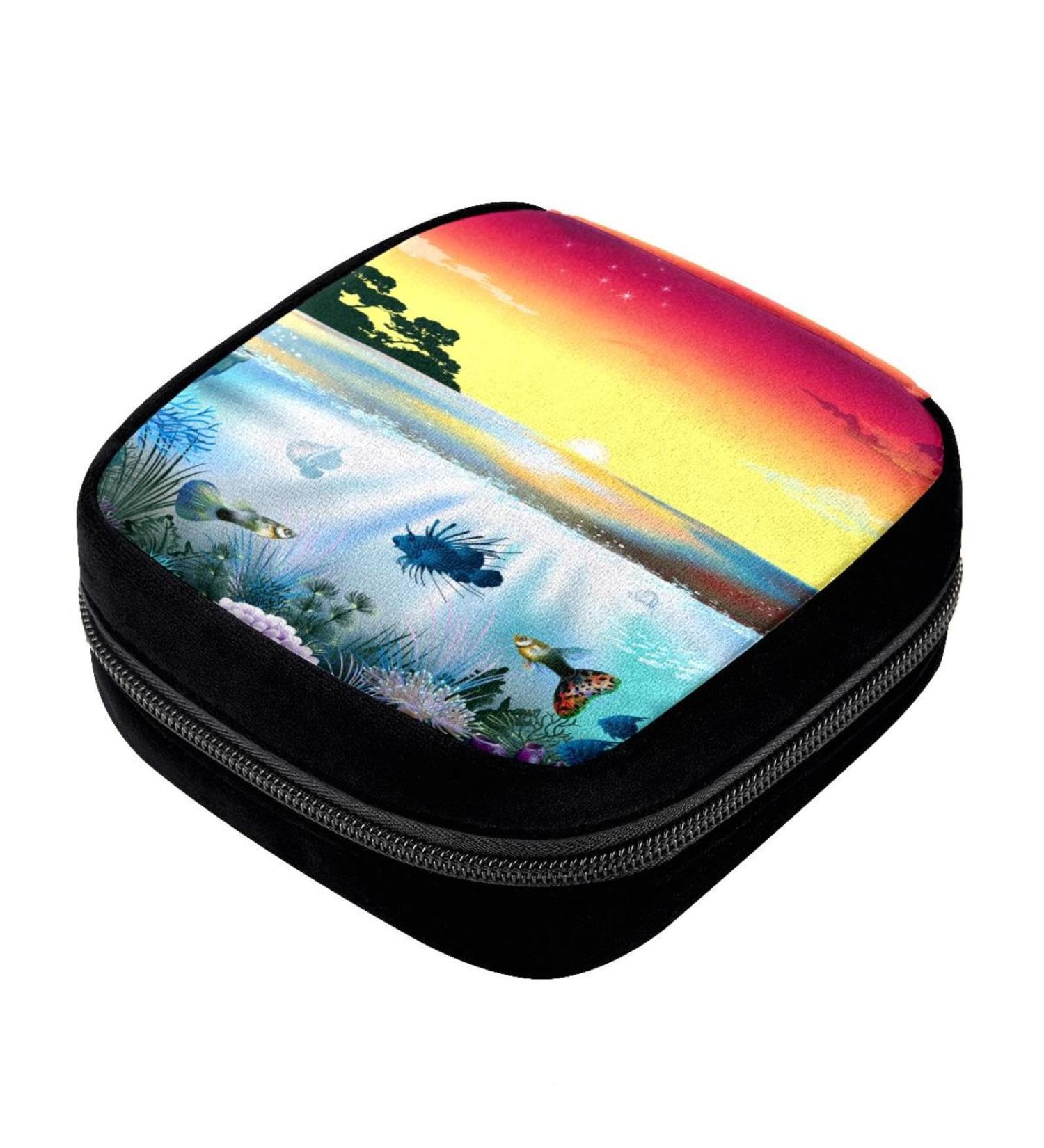 GIAPB Period Bag - Sanitary Napkin Storage & Makeup Pouch (Beach Fish Landscape Color) - Buy Online on GoSupps.com