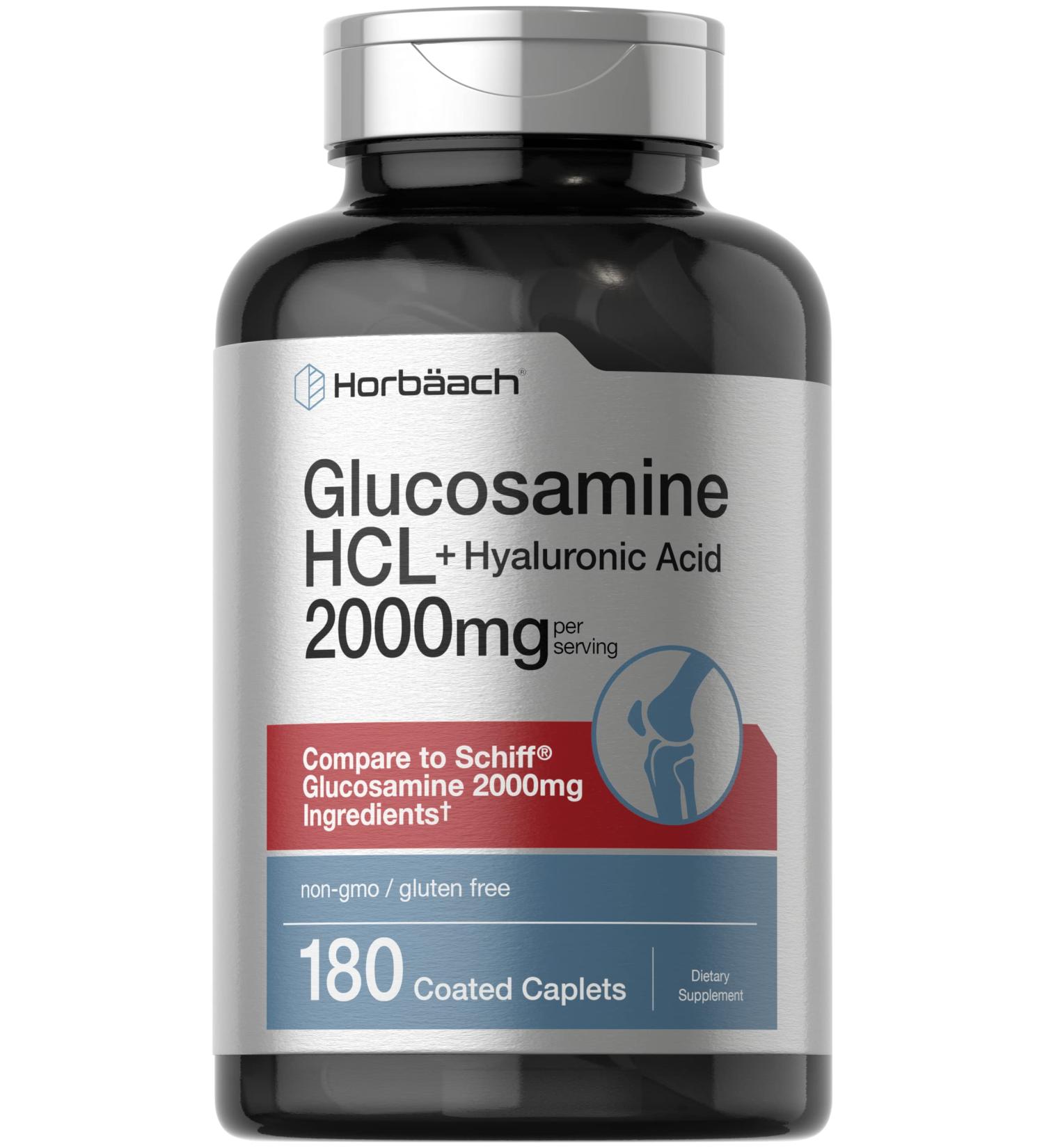 Glucosamine HCL with Hyaluronic Acid 2000mg | 180 Coated Caplets | Non-GMO & Gluten Free by Horbaach - Buy Online on GoSupps.com