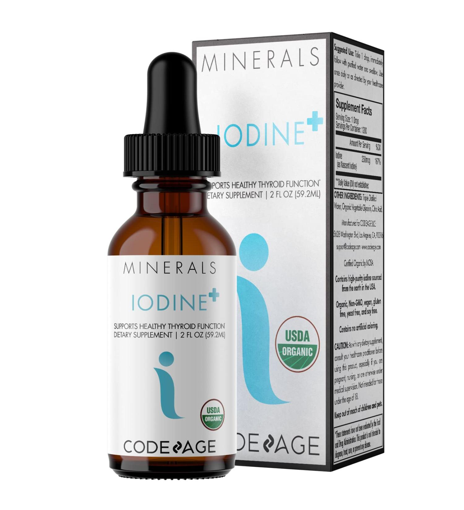 Codeage Organic Iodine Drops 250mcg - 1+ Year Supply - Nascent Liquid Iodine Supplement - Vegan - 2 fl oz - Buy Online on GoSupps.com