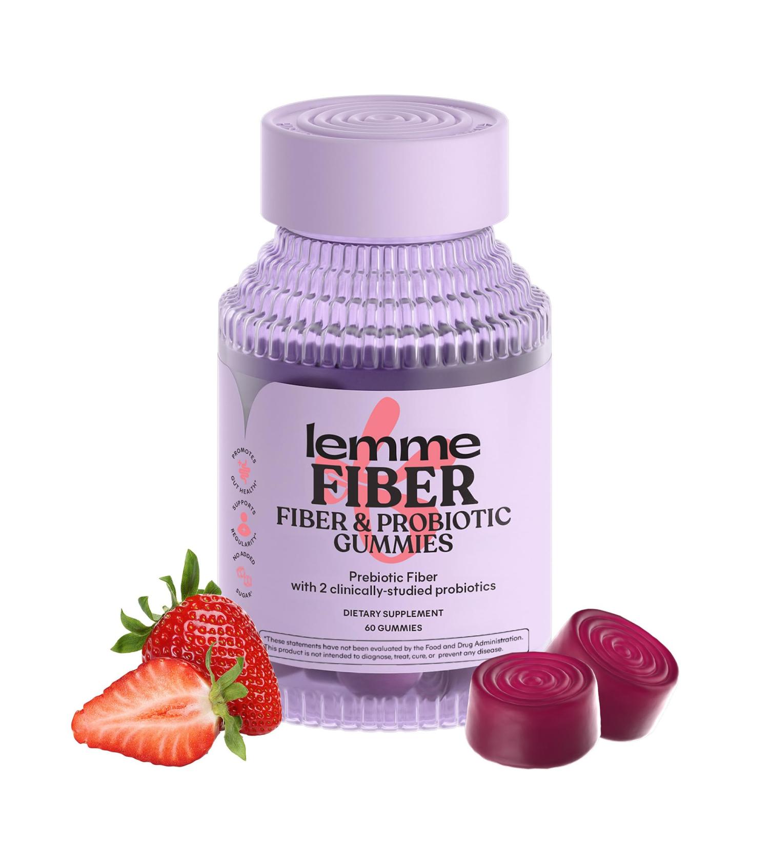 Lemme Fiber & Probiotic Gummies for Adults Promotes Regularity & Digestive Health No Sugar Added Strawberry Flavor 4g Prebiotic Fiber & Clinically Studied Probiotic Strains (60 Count) - Buy Online on GoSupps.com