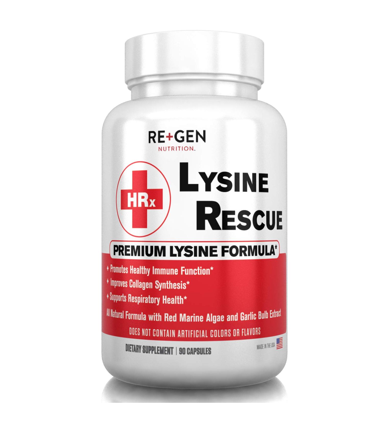 L Lysine Rescue Supplement - Immune Support with Monolaurin, Red Marine Algae & Allicin - 1400mg, 90 Capsules - Buy Online on GoSupps.com