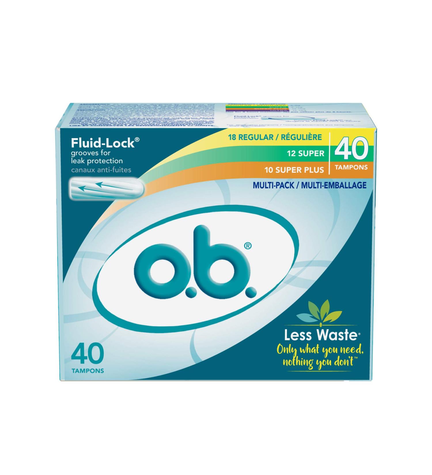 o.b. Original Non-Applicator Tampons - Regular, Super, & Super Plus Absorbancies - 40 Count - Buy Online on GoSupps.com