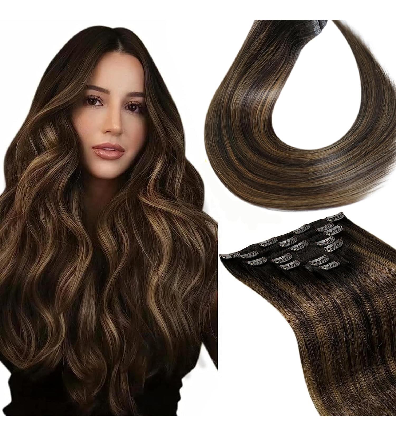 Laavoo Brown Balayage Clip In Extensions - Remy Human Hair Ombre Dark to Light Brown 10pcs 40cm Thick Real Hair #2/8/2 - Buy Online on GoSupps.com