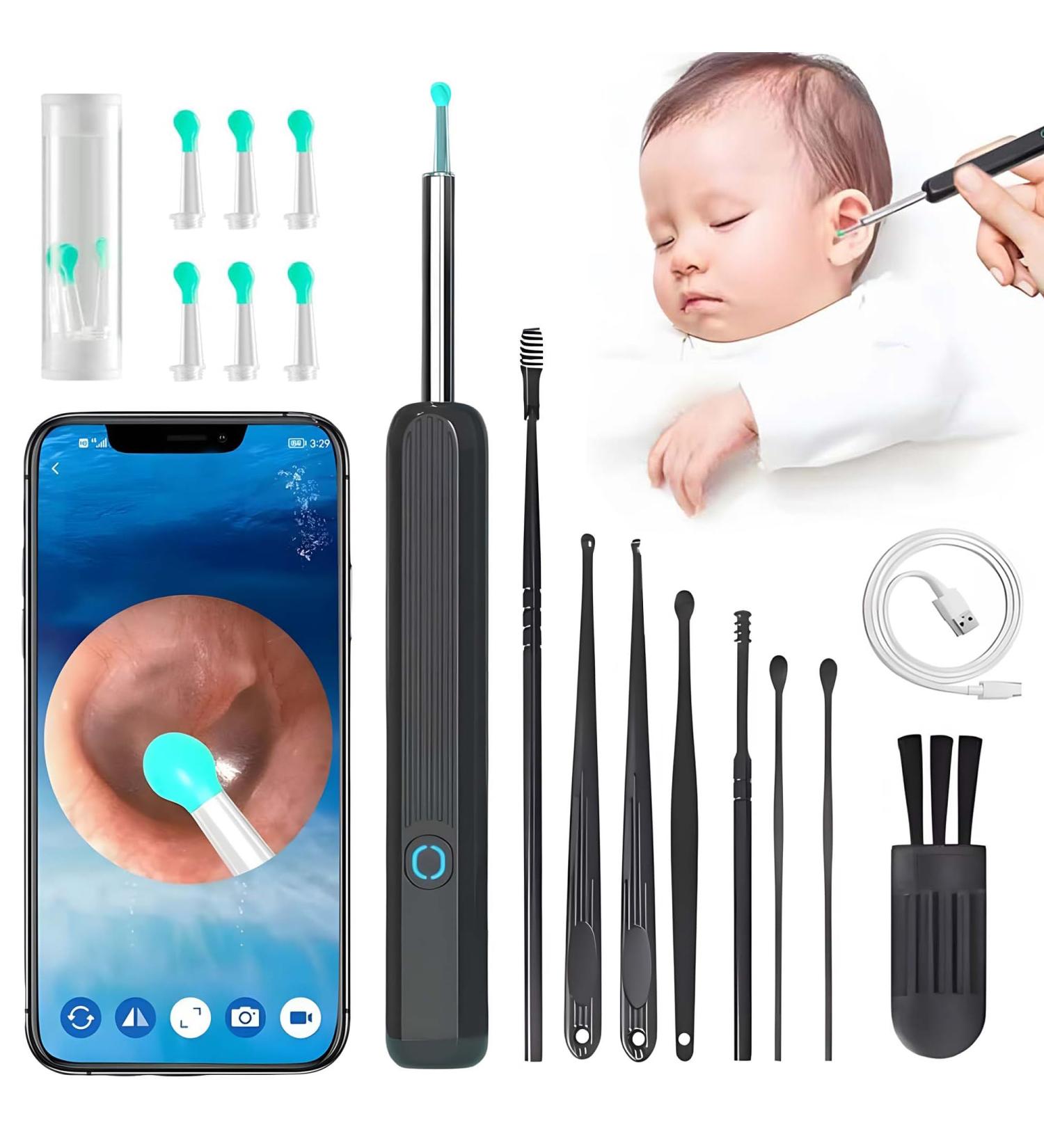 Buy Ear Wax Removal Tool with 1296P HD Camera & LED Lights | Waterproof Ear Cleaner Kit | 6 Silicone Ear Spoons - International Shipping Available - Buy Online on GoSupps.com
