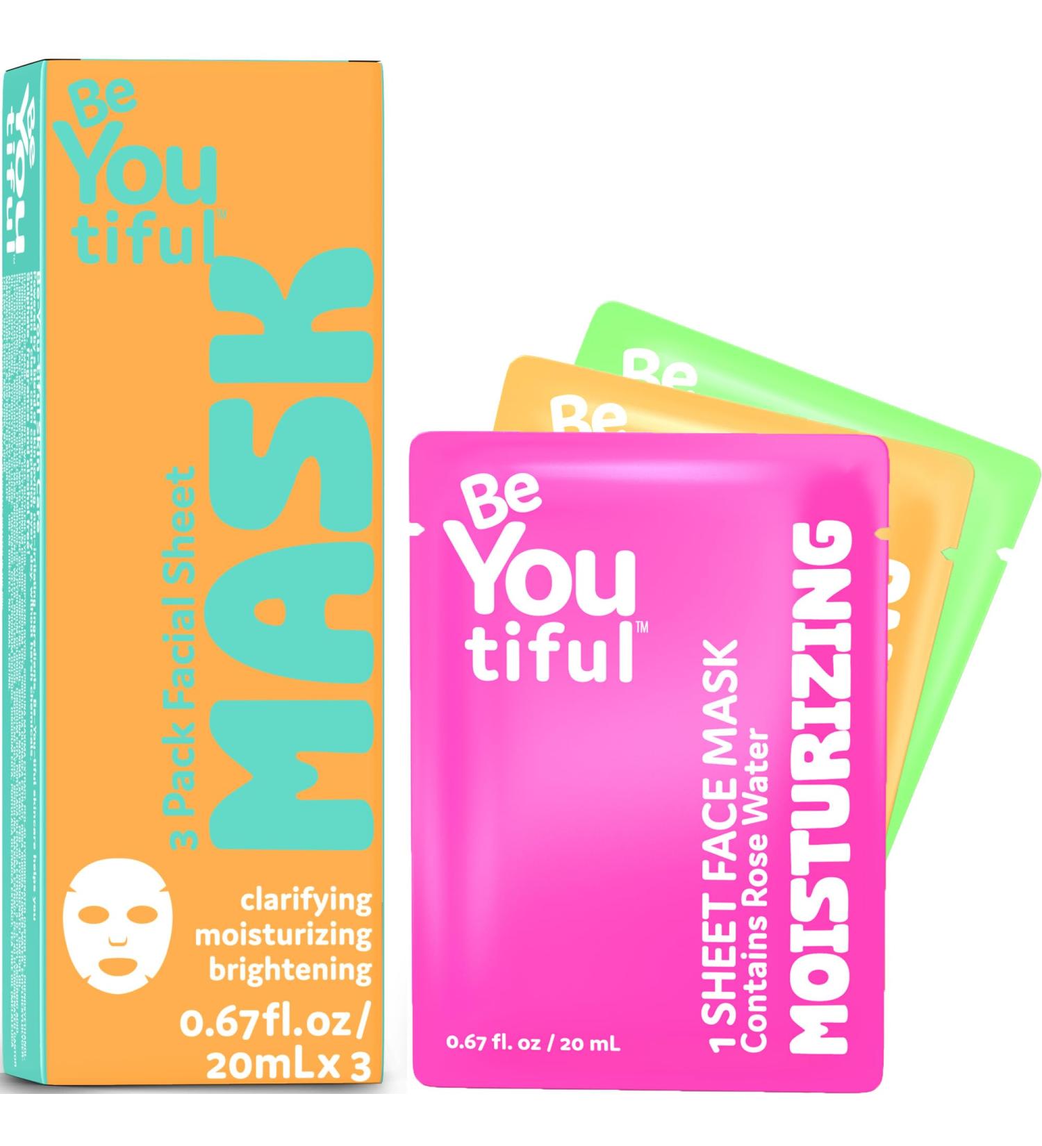 BeYoutiful Facial Mask Set - Hydrating Face Masks for All Skin Types | Perfect Skin Care for Teens & Adults | 3 Masks per Box - Buy Online on GoSupps.com