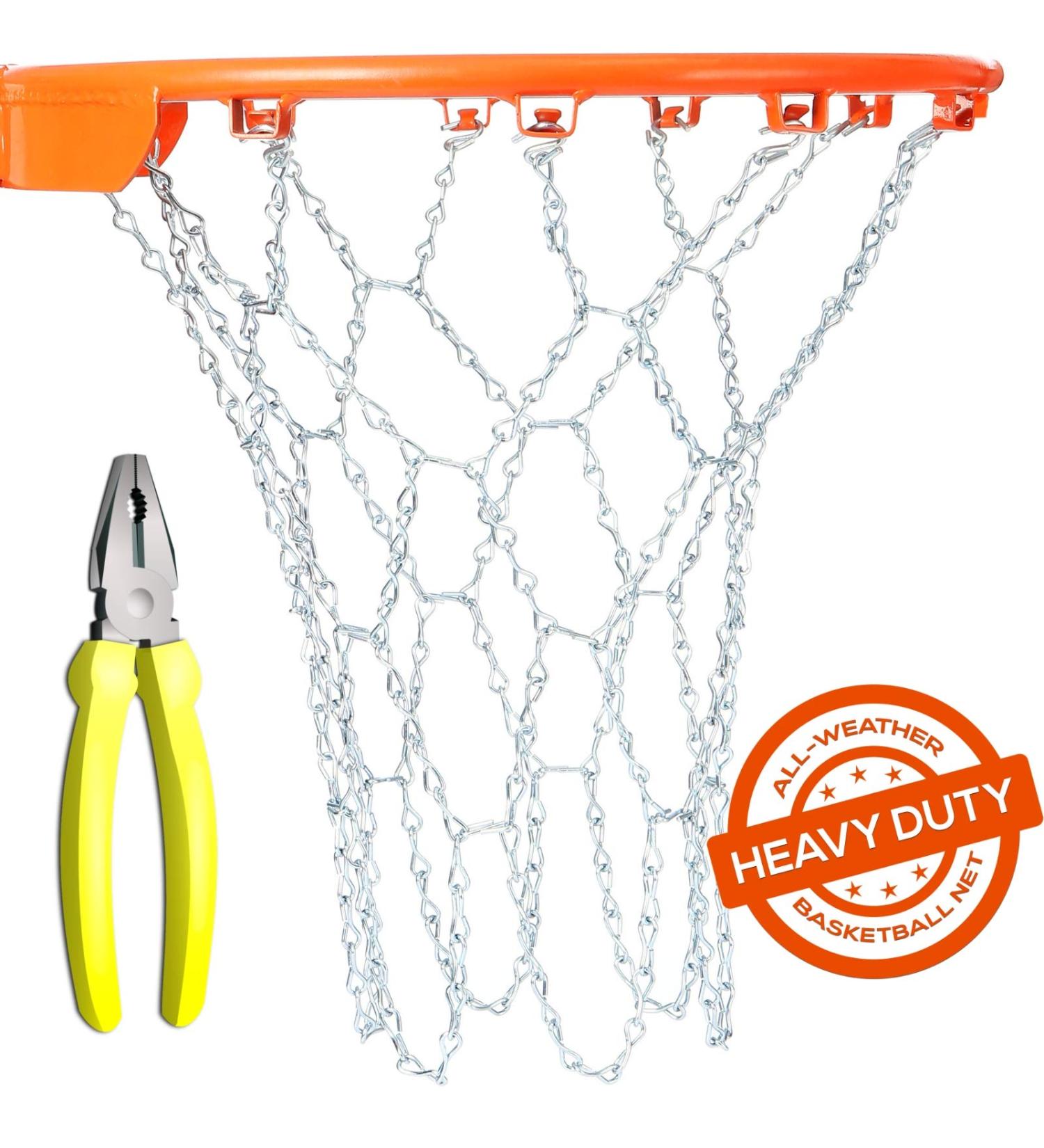 Basketball Net Heavy Duty Metal Chain Replacement with 12 S-Hooks and Set of Pliers to Tighten Hooks | Rustproof Galvanized Iron 21-Inch (53 cm) Net (2.5) 2.5mm Replacement Chain - Buy Online on GoSupps.com