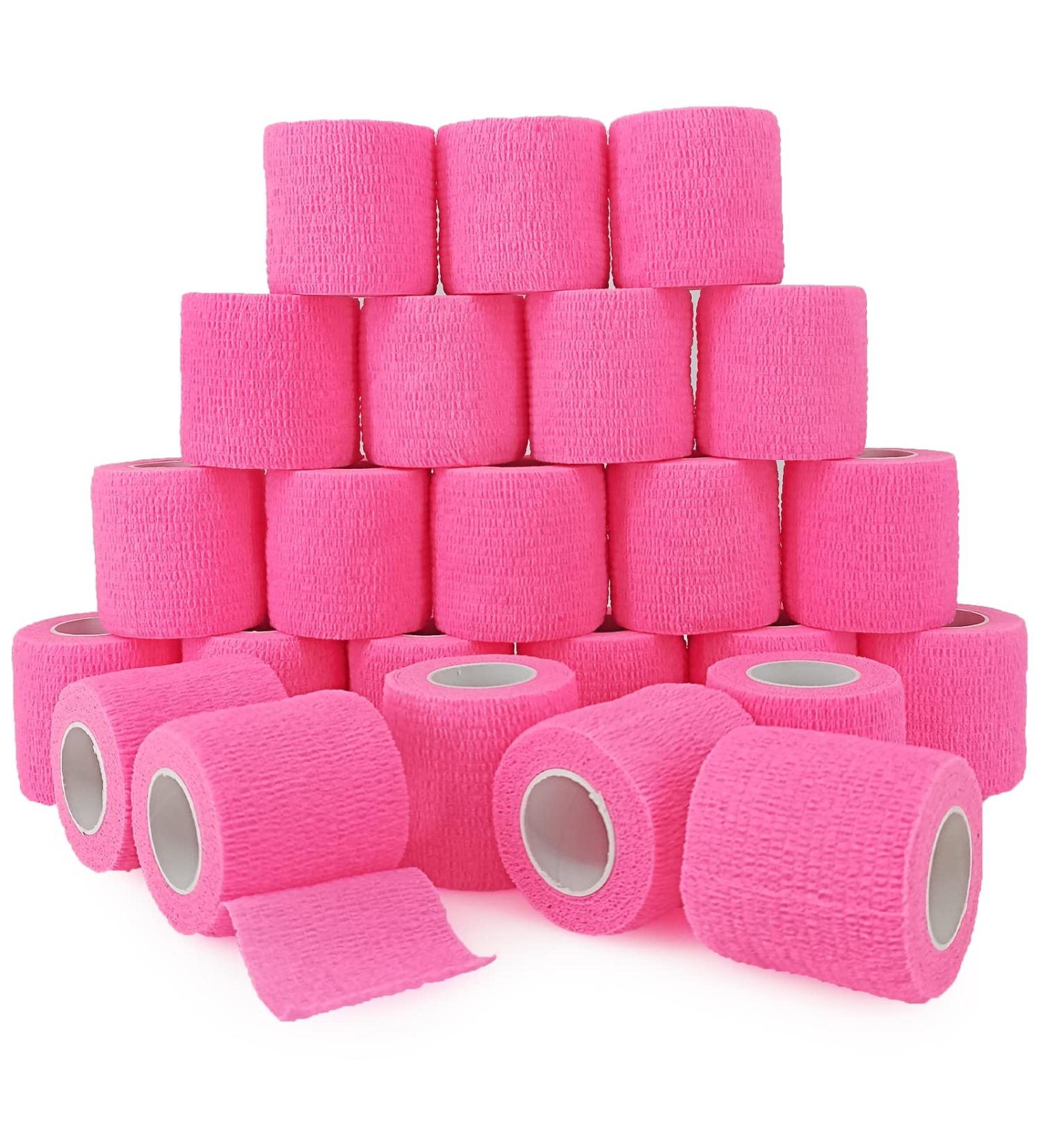 24 Rolls Pink Elastic Self Adhesive Bandage Wrap - 2 x 5 Yards - Ideal for Ankle Sprains, Swelling, and Sports Injuries - Breathable and Flexible Fabric - Non Woven Cohesive Bandage for Dogs, Pets, and Veterinary Use - Hot Pink - Buy Online on GoSupps.com