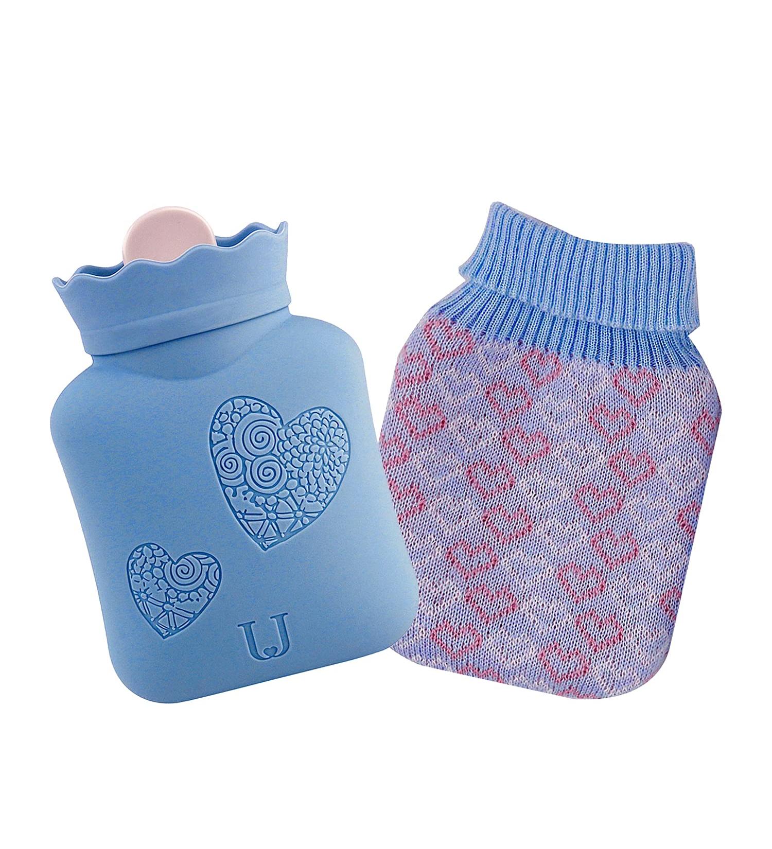 Silicone Hot Water Bottle with Cover for Pain Relief - Short Blue - HEYPORK - Buy Online on GoSupps.com