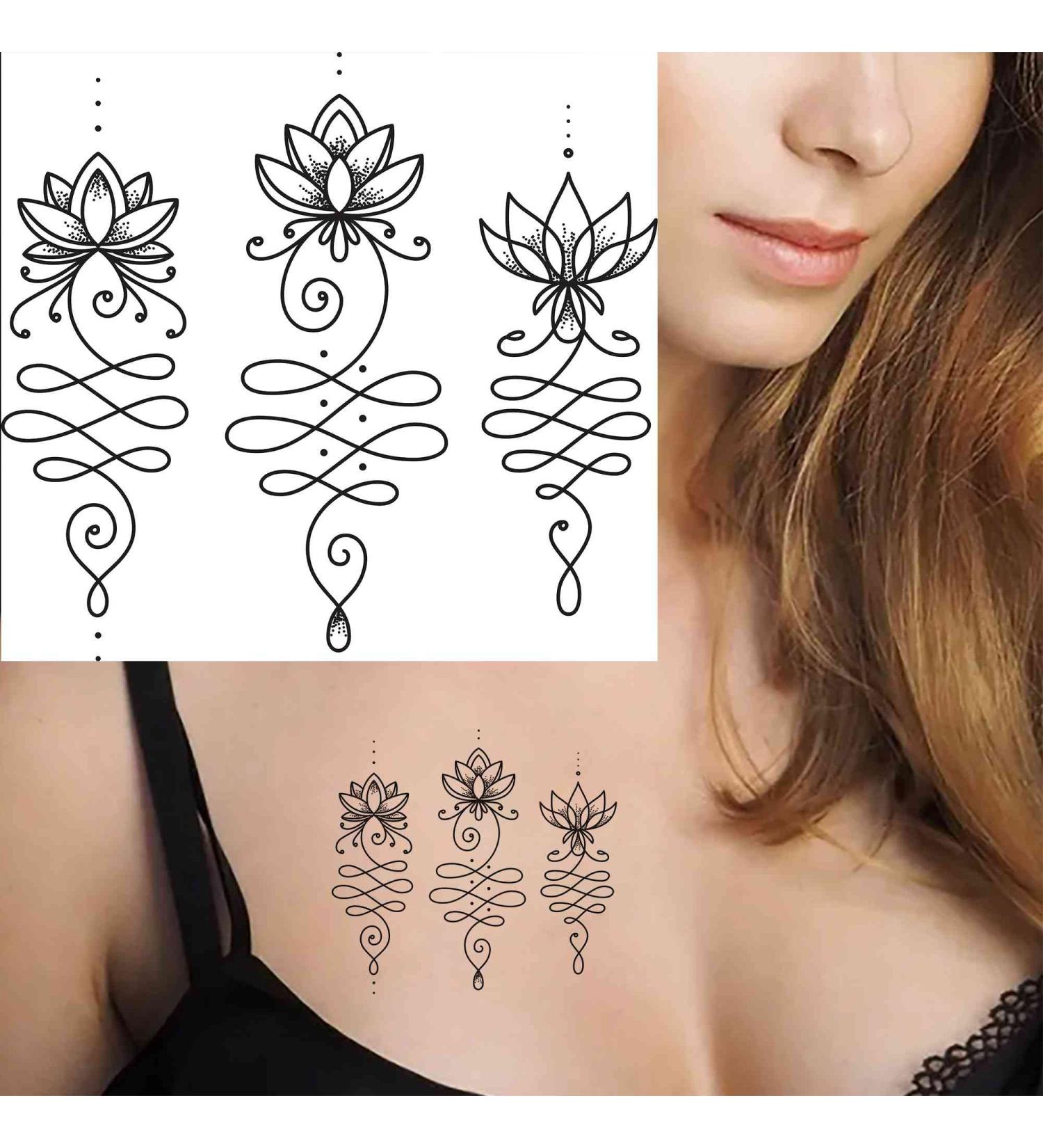 Dopetattoo 6 Sheets Temporary Tattoo Lotus Unalome Tattoo Lotus Flower Tattoo Fake Tattoos for Women Men Girls Neck Tattoo Hand Tattoory tattoo for Neck Arm Chest for Woman