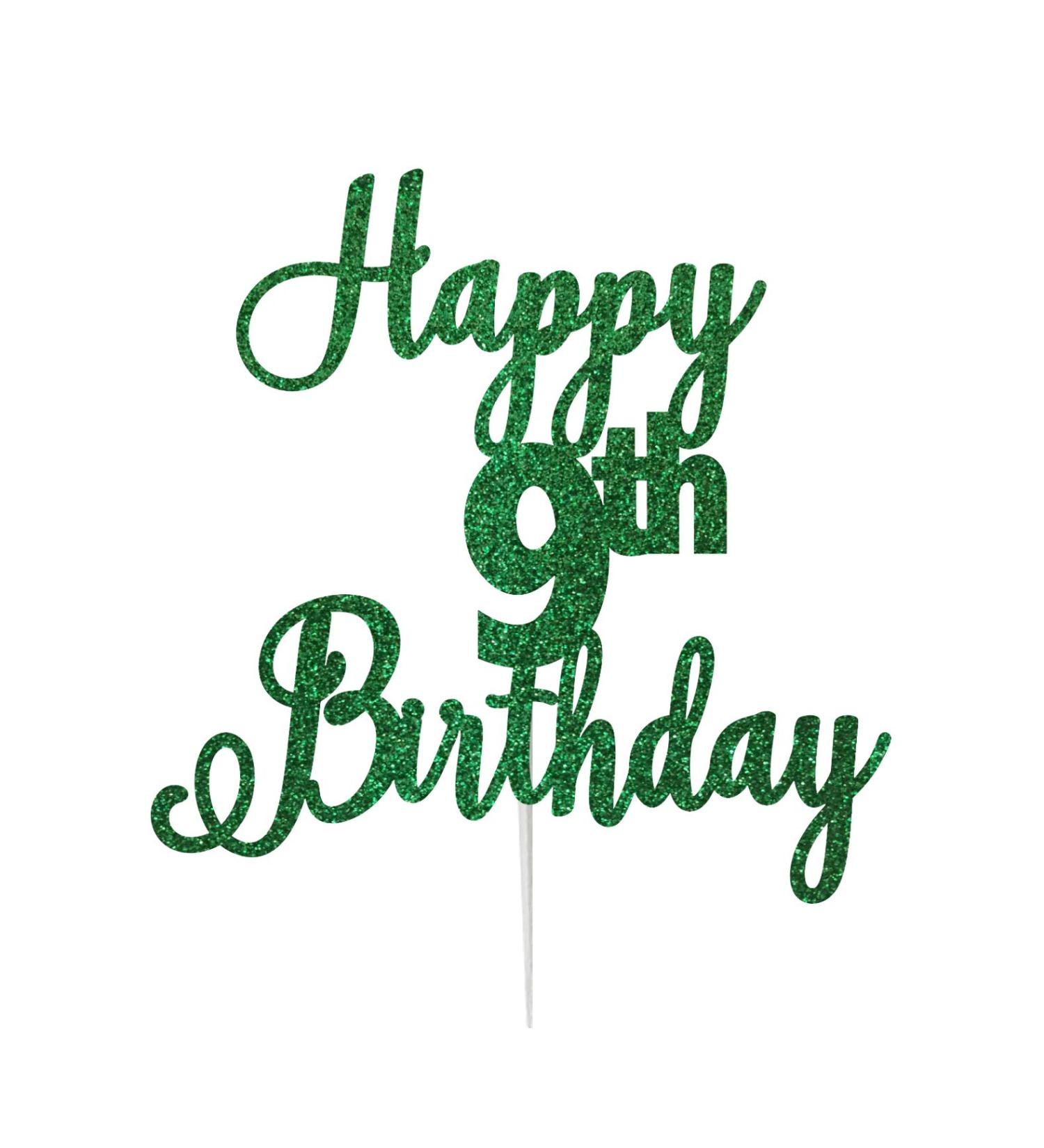 LissieLou Happy 9th Birthday Cake Topper in Pretty Glitter Card Made in the UK - Green - Buy Online on GoSupps.com