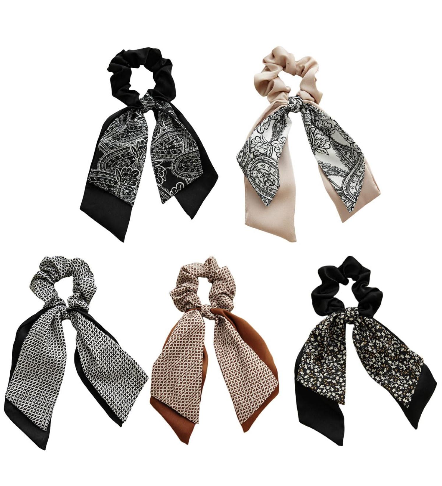 scicent Scrunchies for Girls 5 Pieces Hair Scarf Elegant Hair Ties Satin Bow Hair Bands Printed Floral Hair Ribbon Silk Bowknot Elastic Bands for Women Holiday Scrunchy - 24017 - Buy Online on GoSupps.com