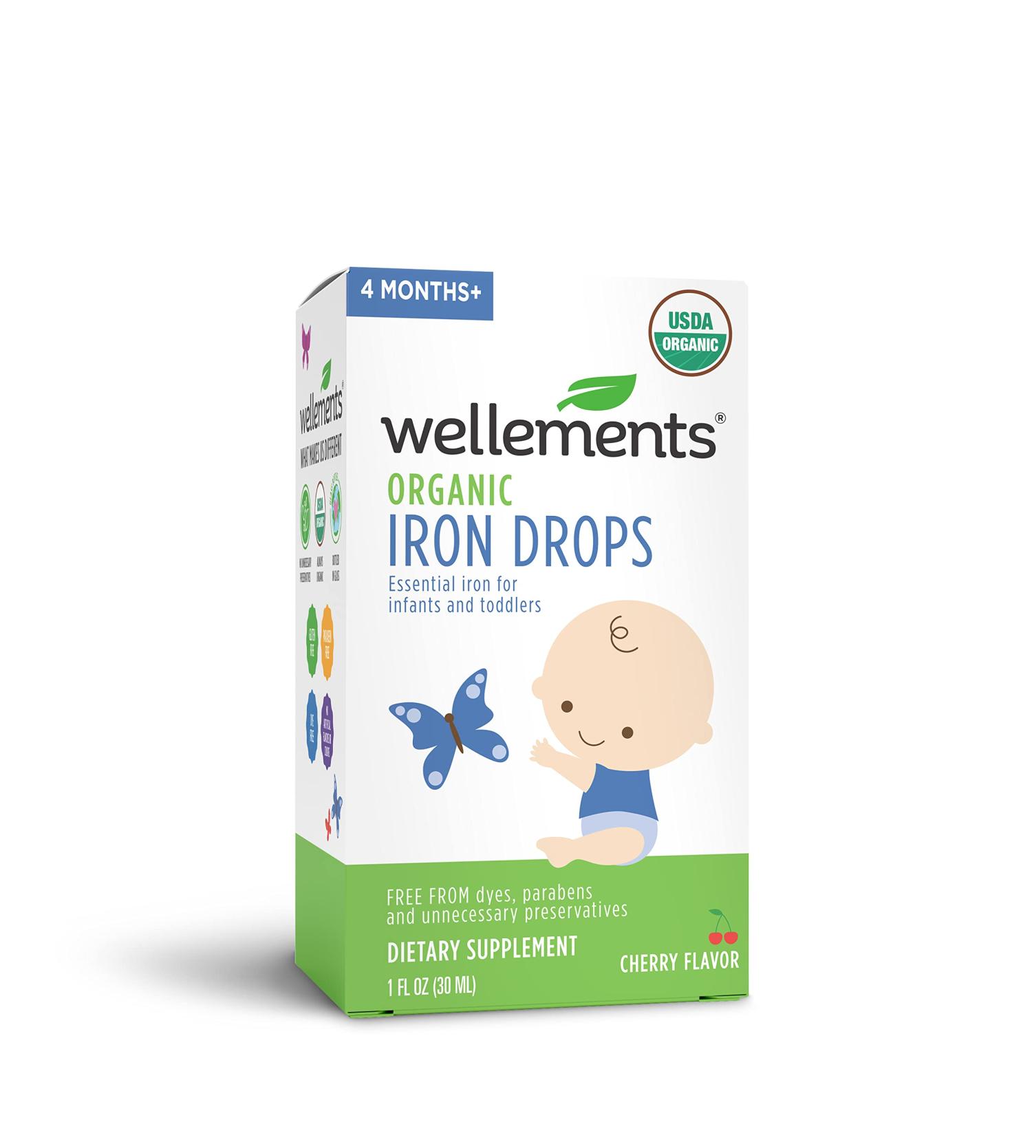 Organic Iron Drops for Infants & Toddlers - 1 Fl Oz Liquid Supplement, Dye-Free & Paraben-Free - Buy Online on GoSupps.com
