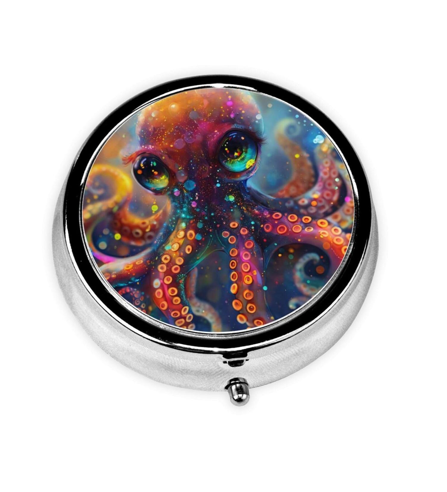 Colorful Cute Octopus Portable Metal Pill Box | Mini 3-Compartment Design for Small Pills | Travel Essential - Buy Online on GoSupps.com