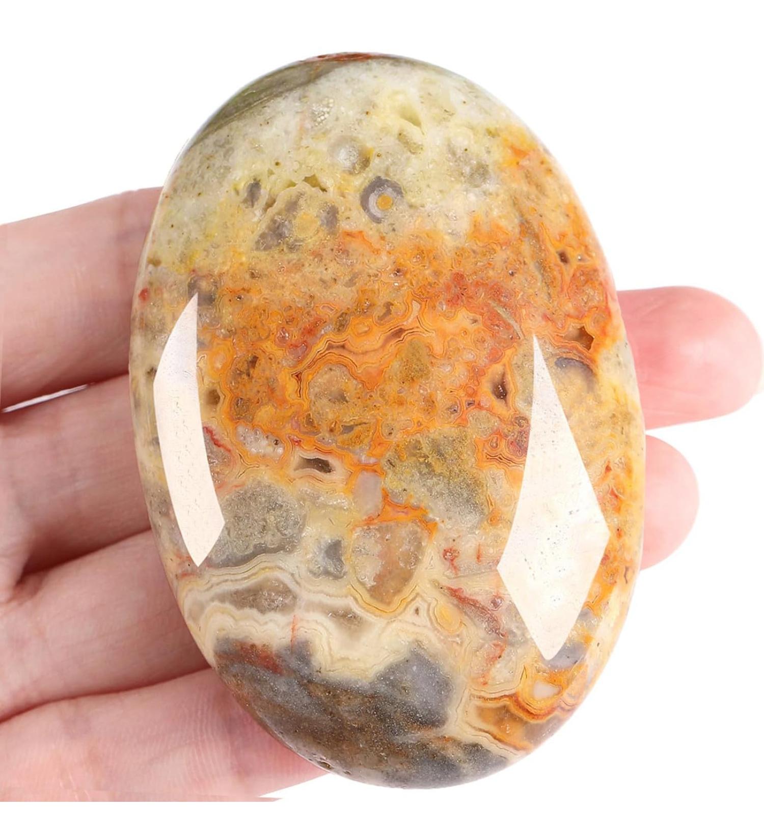 Xiannvxi 2.4'' Crazy Lace Agate Palm Stone | Natural Polished Crystal for Worry Stones Massage & Reiki Healing - Buy Online on GoSupps.com