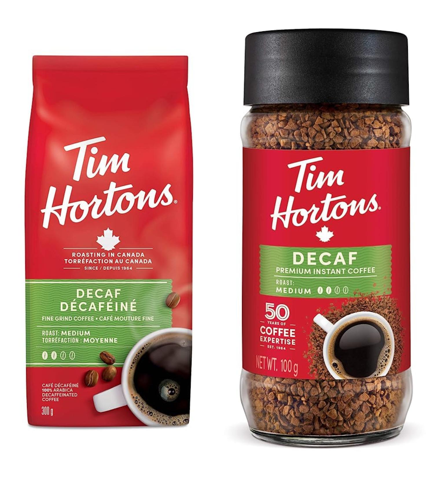 Tim Hortons Decaf Coffee Fine Grind Bag Medium Roast 300g & Decaf Instant Coffee 100g Jar Coffee+ Decaf Instant Coffee Decaf 300 g (Pack of 1) - Buy Online on GoSupps.com