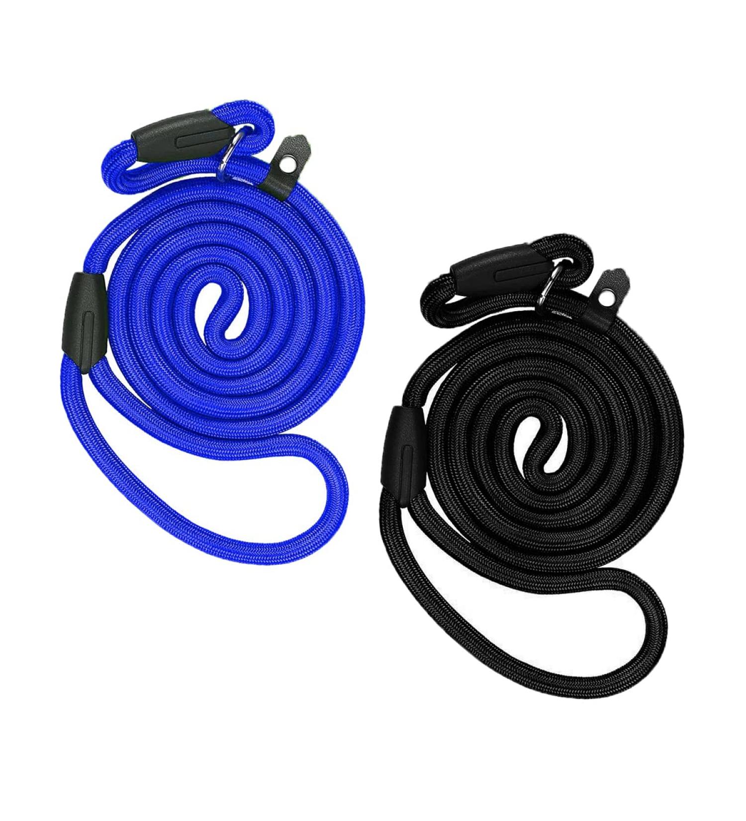 Nylon Dog Slip Lead 2 Pcs Nylon Adjustable Dog Loop Training Leash Heavy Duty Training Lead for Small and Medium Dog Outdoor Training (Blue Black) - Buy Online on GoSupps.com