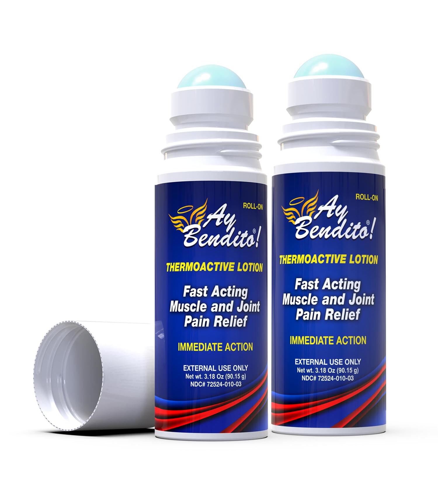 Ay Bendito! Thermoactive Lotion for Faster Pain Relief on Joints and Muscle Function - 3.18 oz Roll-on - Two Pack - Buy Online on GoSupps.com