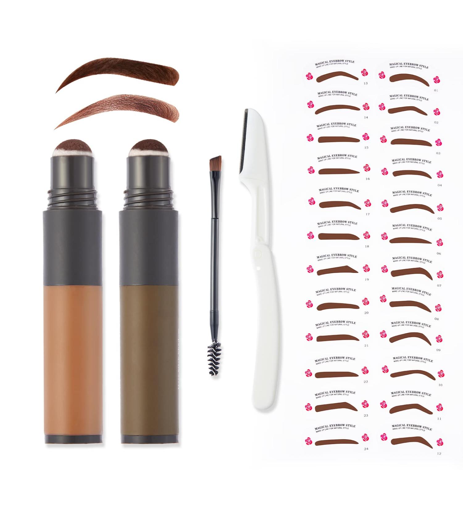 ESPOCE Eyebrow Stamp Stencil Kit - 2-in-1 Dark Brown & Light Brown, Waterproof, Long Lasting - With 24 Stencils, Brush, Razor - Upgrade Design - Buy Online on GoSupps.com