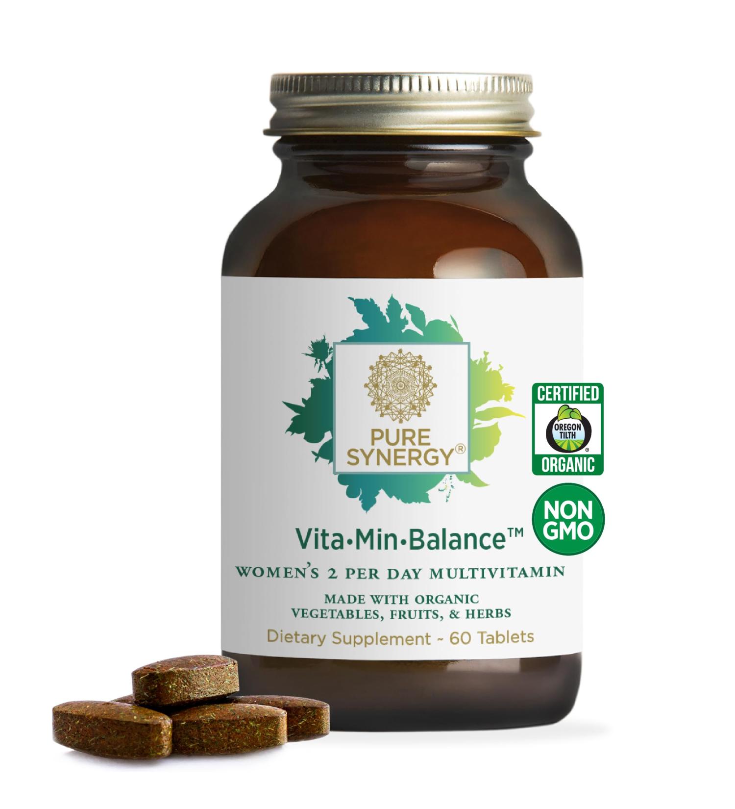 PURE SYNERGY Vita Min Balance | Multivitamin for Women with Iron | Women s Daily Multivitamin Made with Organic Whole Foods | for Balanced Energy and Stress Support (60 Tablets) - Buy Online on GoSupps.com