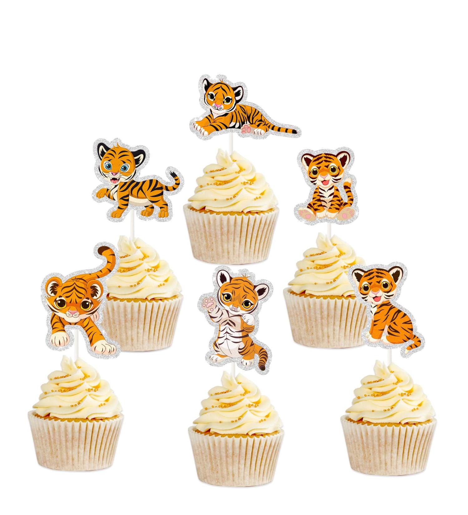 Tiger Cupcake Topper Wild Tiger Animal Dessert Cake Topper - Wildlife Zoo Theme Party Decorations - 18PCS - Buy Online on GoSupps.com